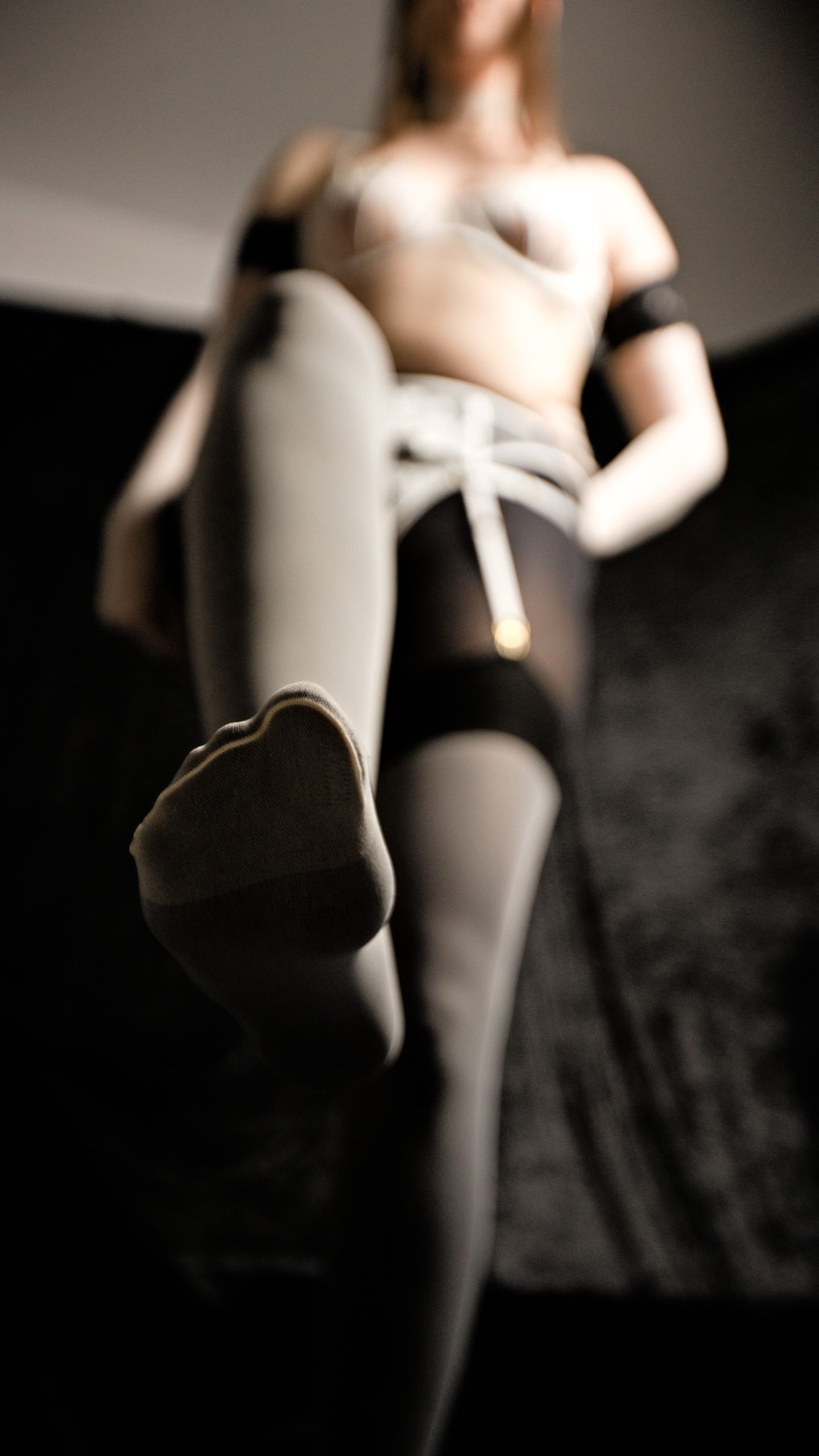 White Lace Lingerie and Stockings over Black Pantyhose image 15