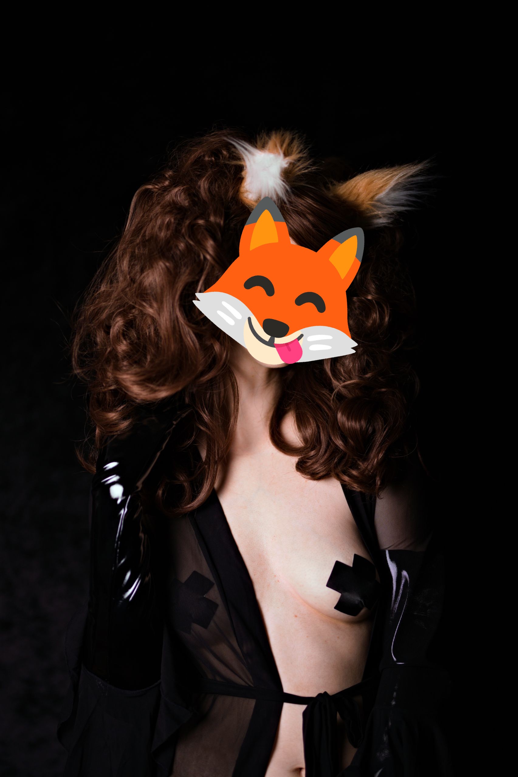 Oily Foxgirl in Latex Stockings and Gloves with Pasties and See-Through Nightgown image 1