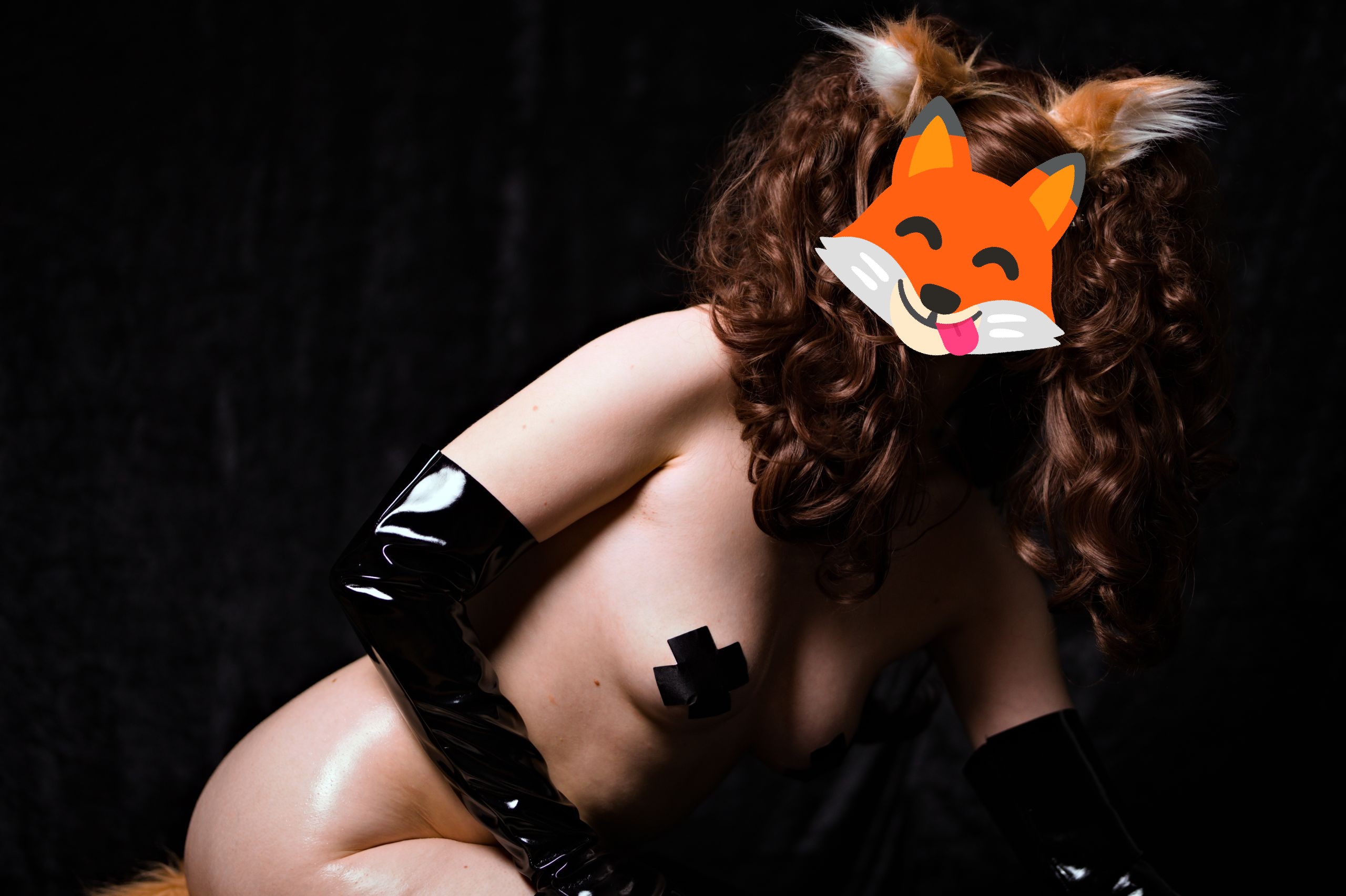 Oily Foxgirl in Latex Stockings and Gloves with Pasties and See-Through Nightgown image 28