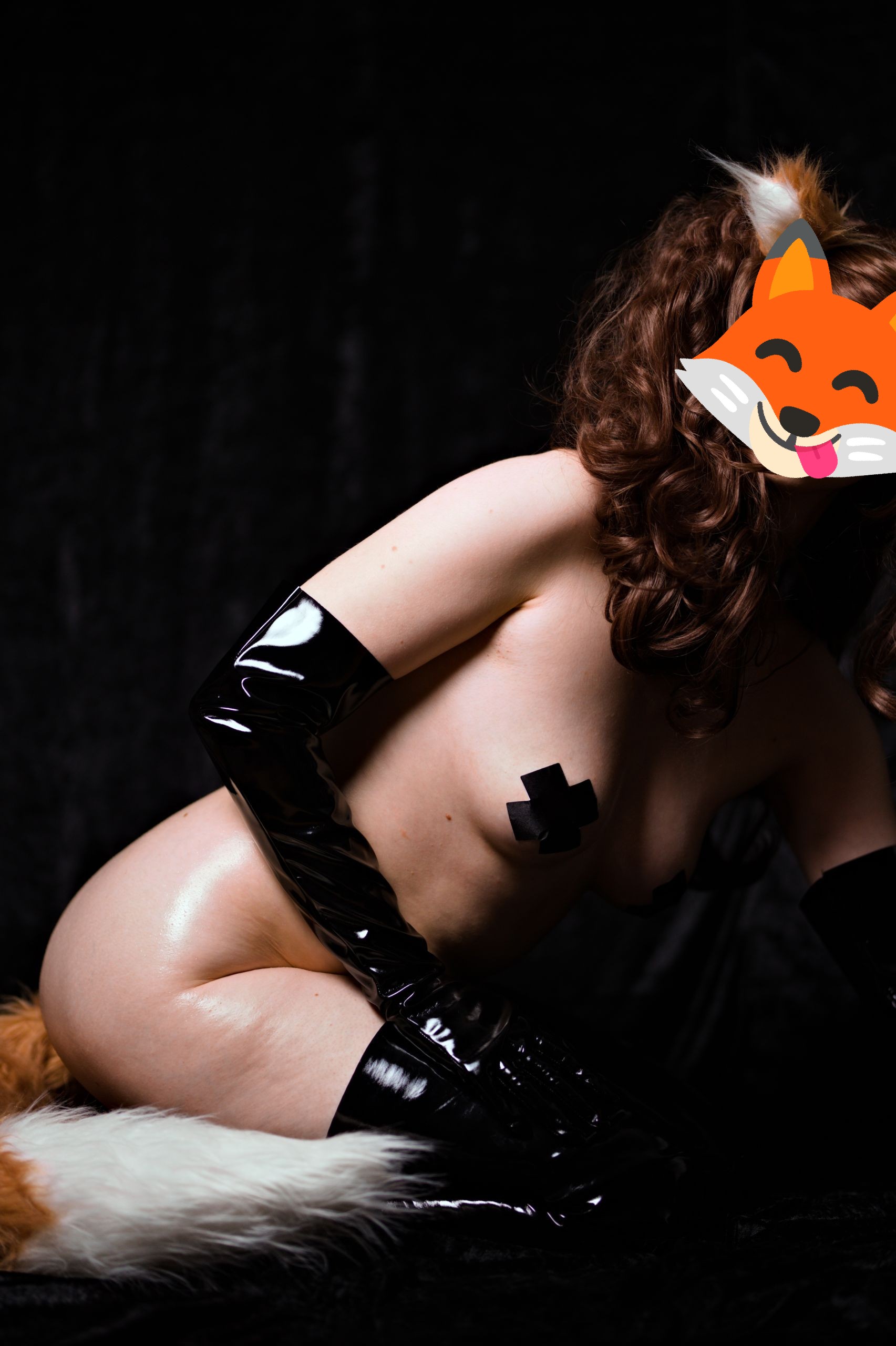 Oily Foxgirl in Latex Stockings and Gloves with Pasties and See-Through Nightgown image 29