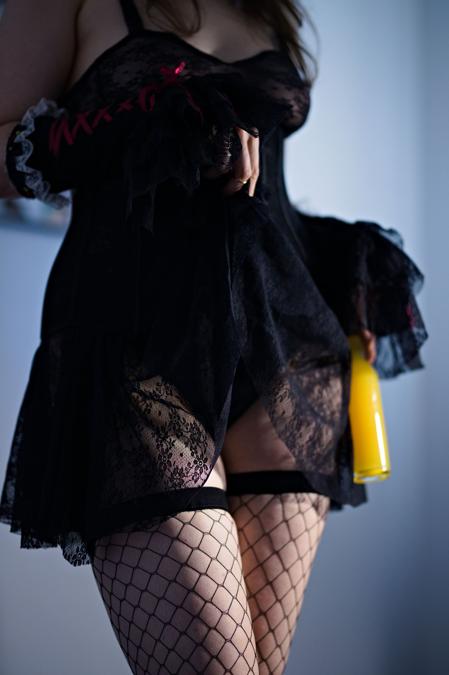Halloween Witch in Black Lace Dress, Corset and Fishnet Stockings image 23