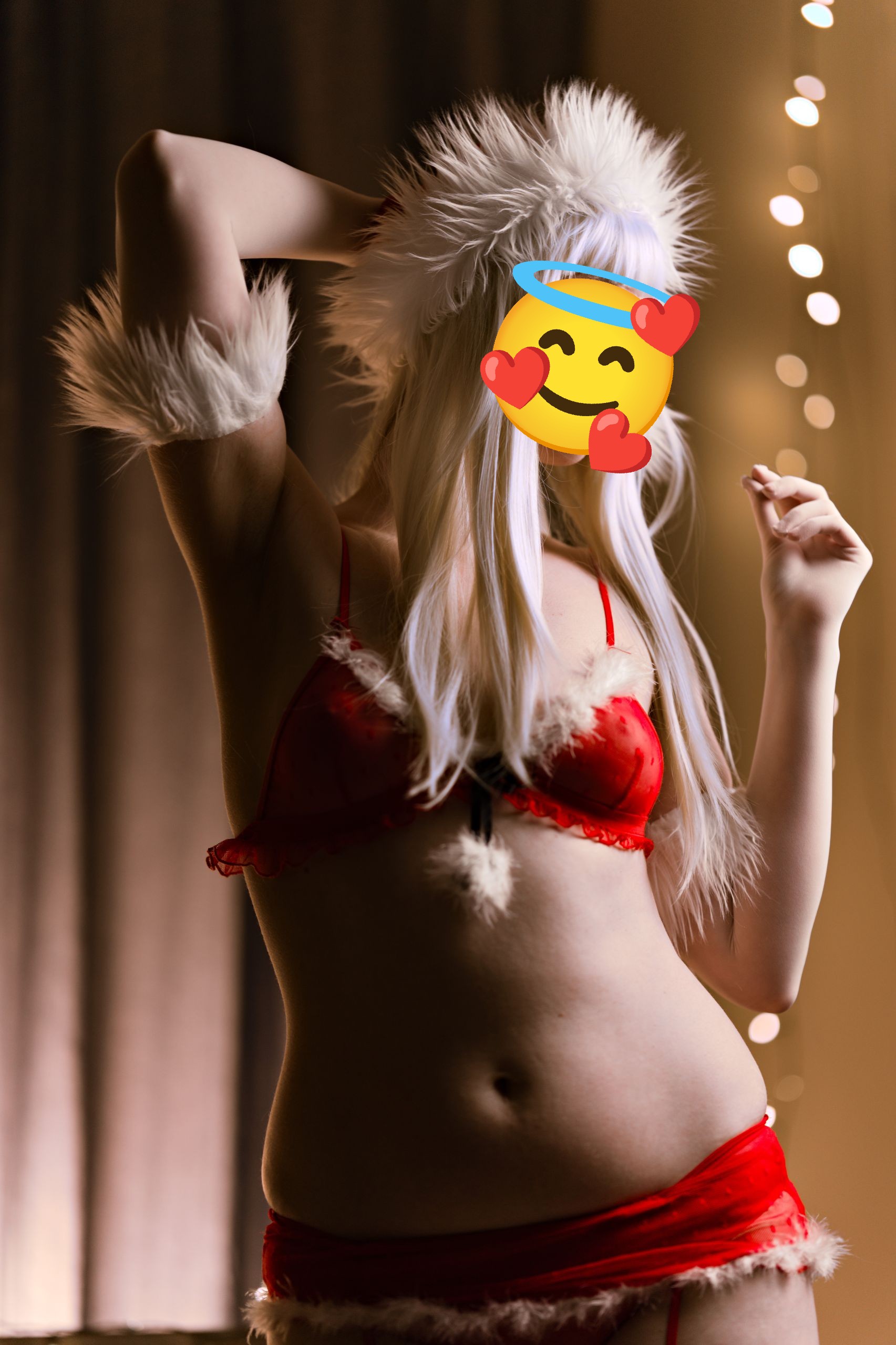 Santa's Helper in Red Lace Lingerie and White Stockings image 18