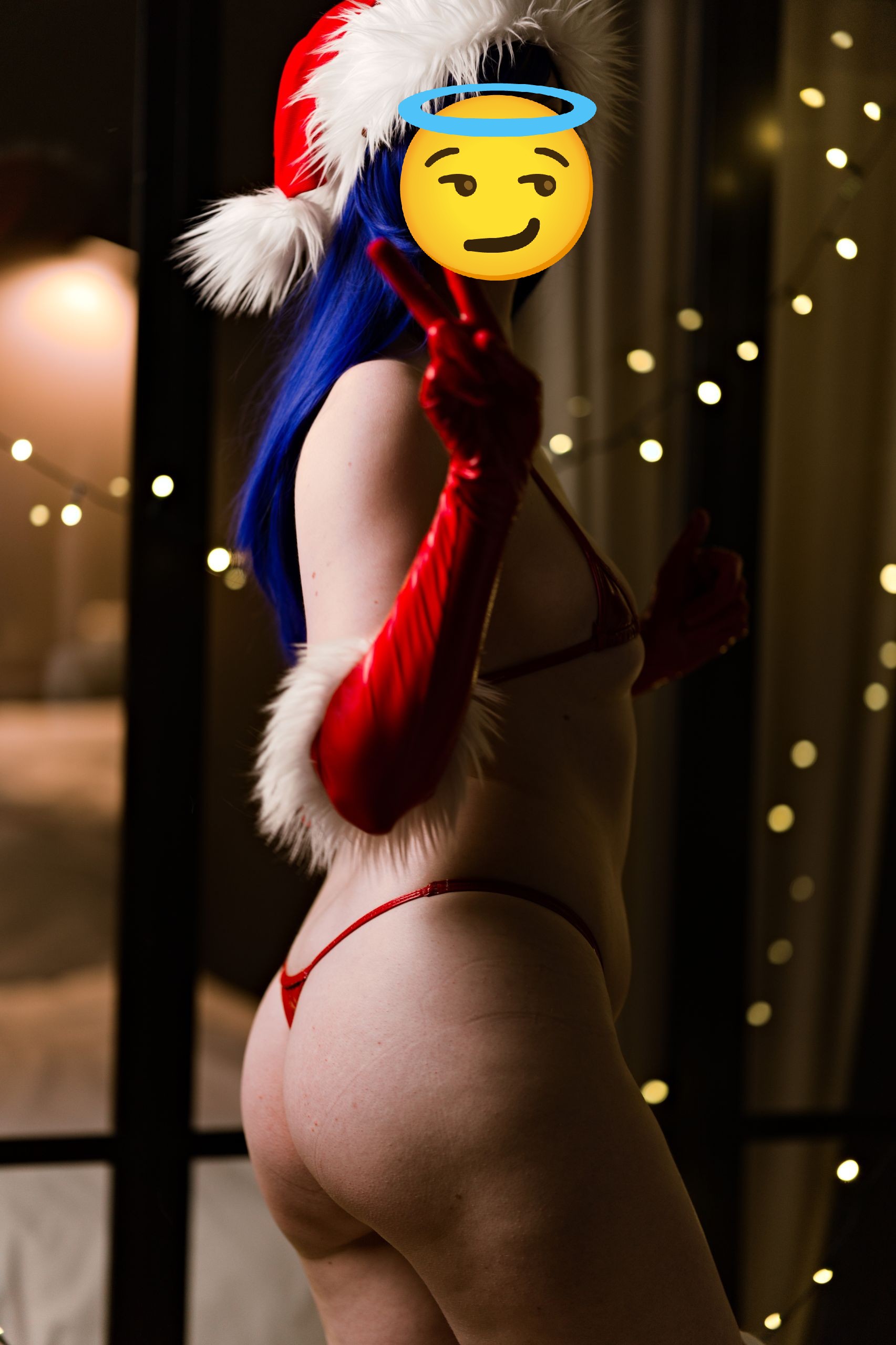 Santa's Helper in Red Latex Micro Bikini and Stockings image 19