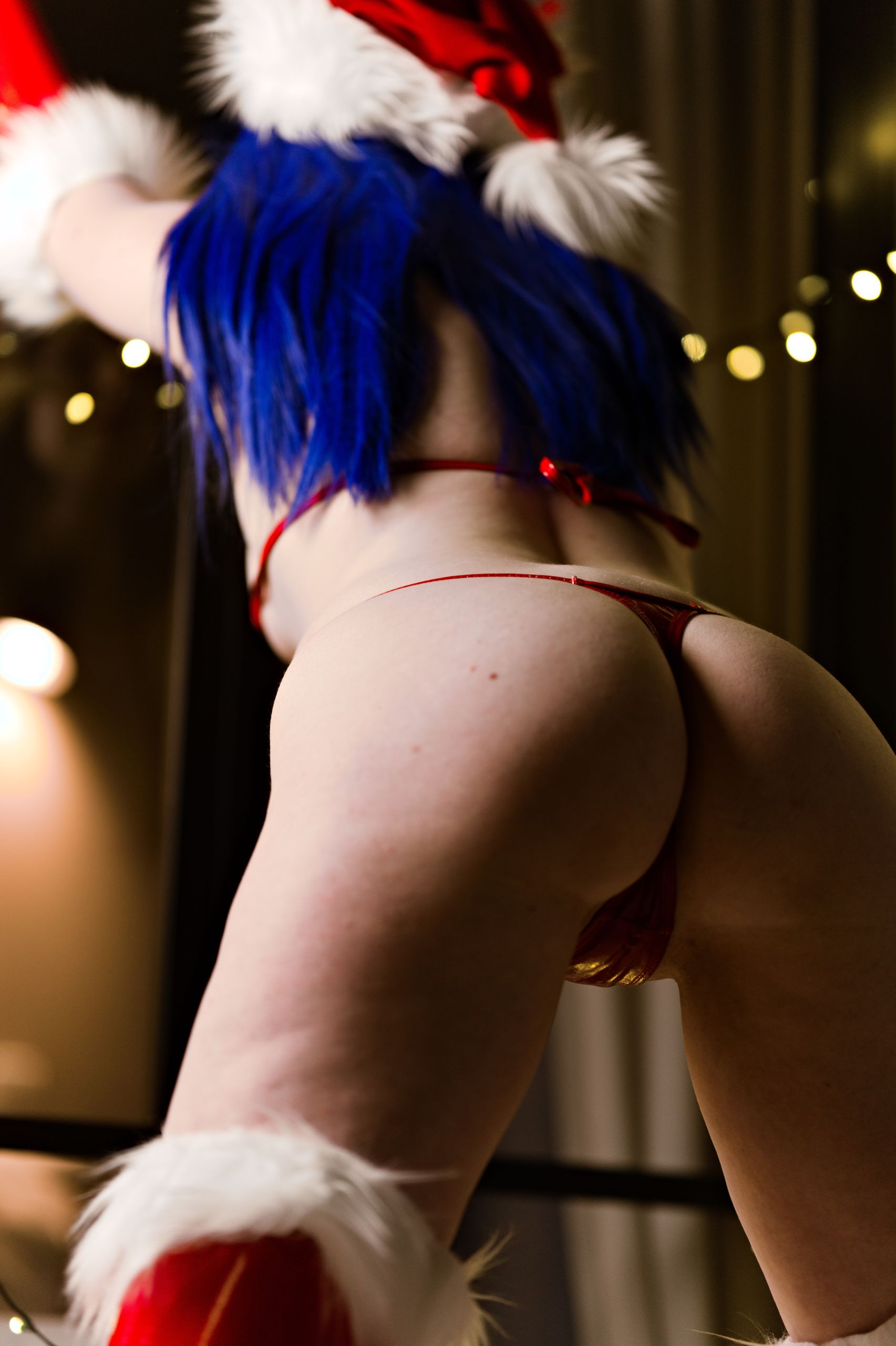 Santa's Helper in Red Latex Micro Bikini and Stockings image 33