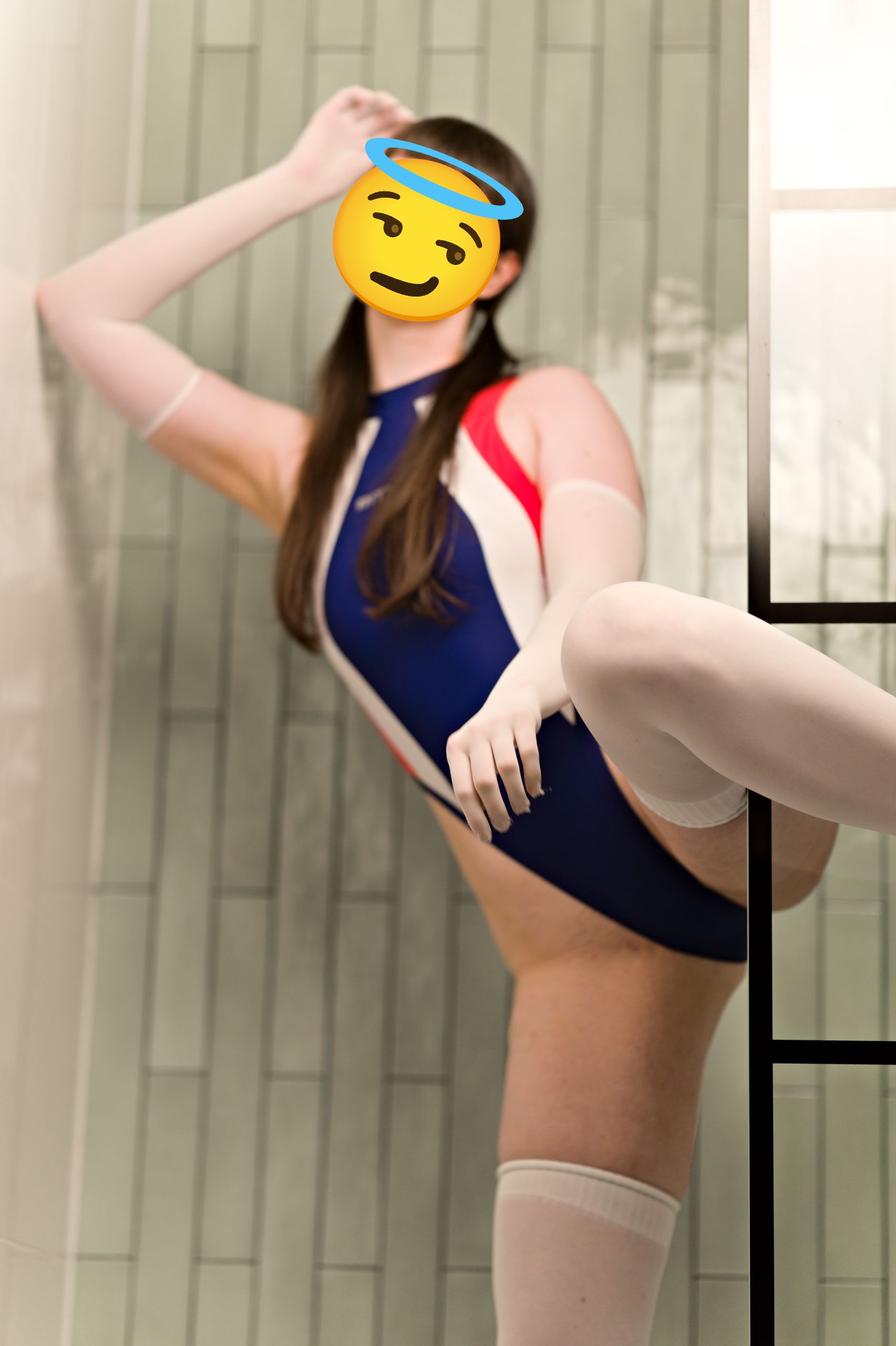 One Piece Competition Swimsuit with White Stockings and Gloves image 51
