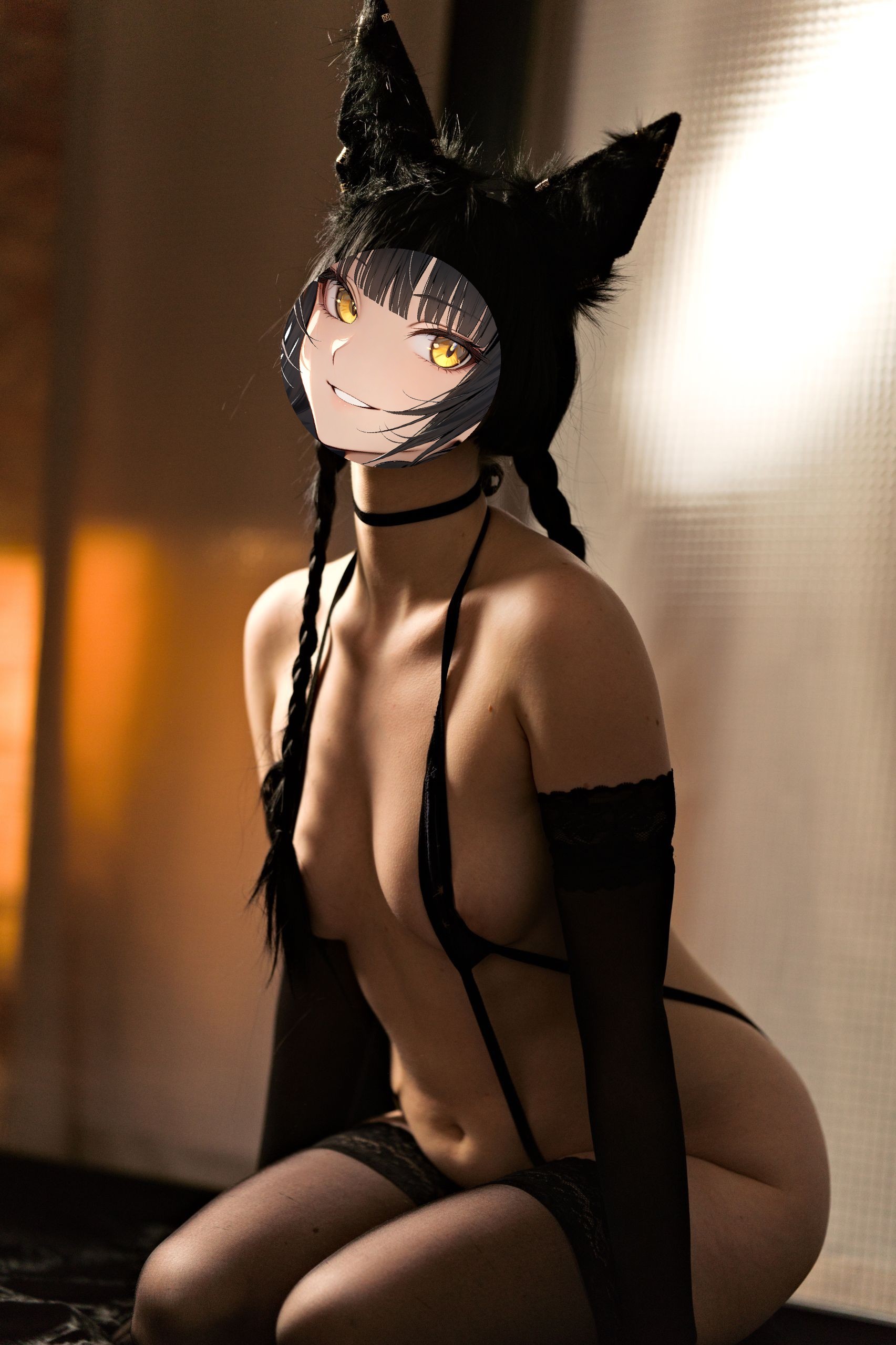 Anubis in Slingshot Bikini with Black Lace-trimmed Stockings and Gloves image 46