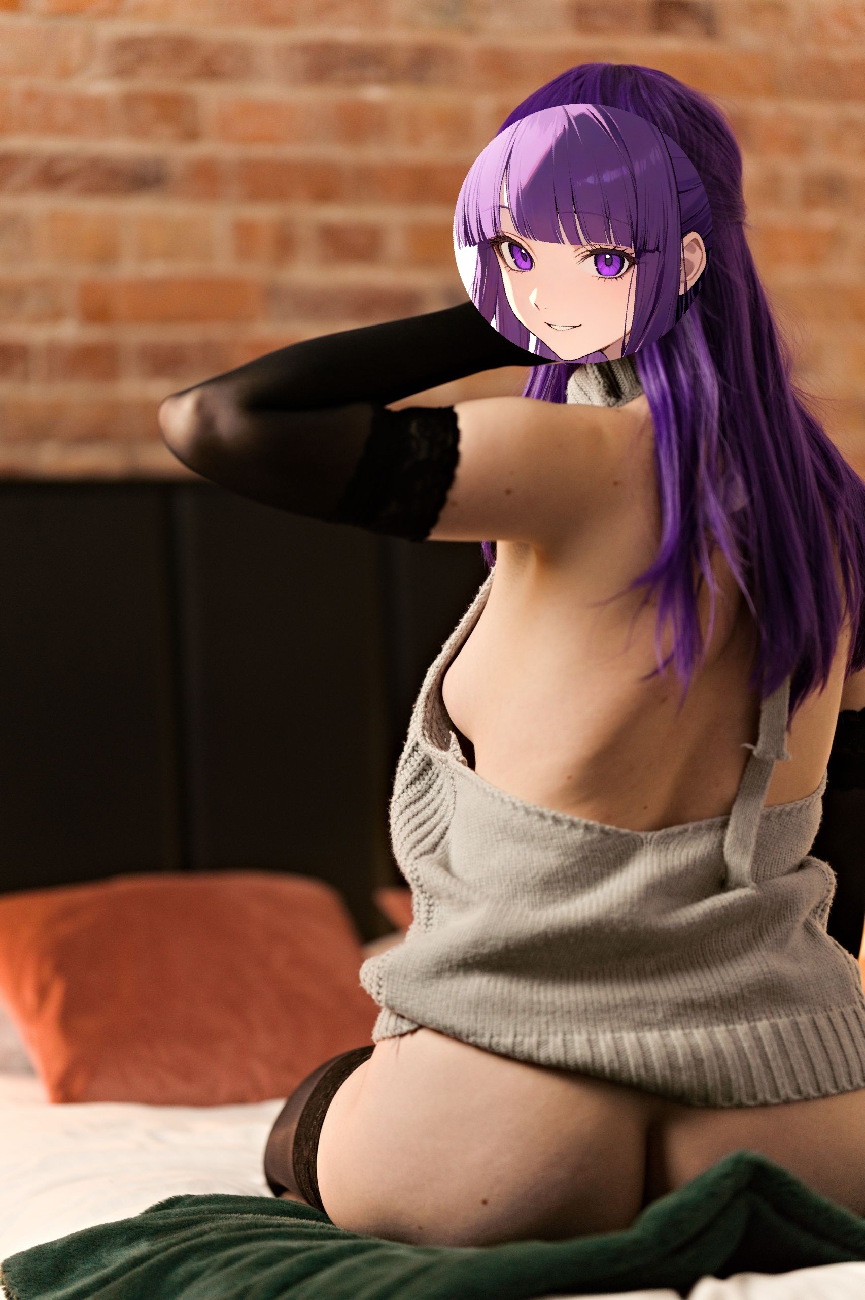 Fern in Virgin Killer Sweater with Black Lace-trimmed Stockings and Gloves image 25
