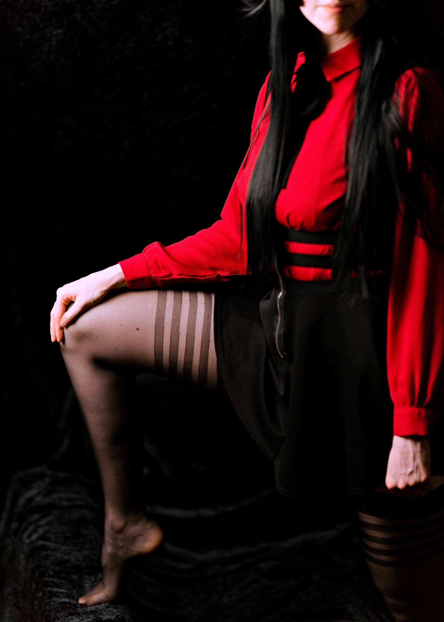 Mayuzumi Fuyuko in Red Shirt, Black Skirt and Black Stockings image 14