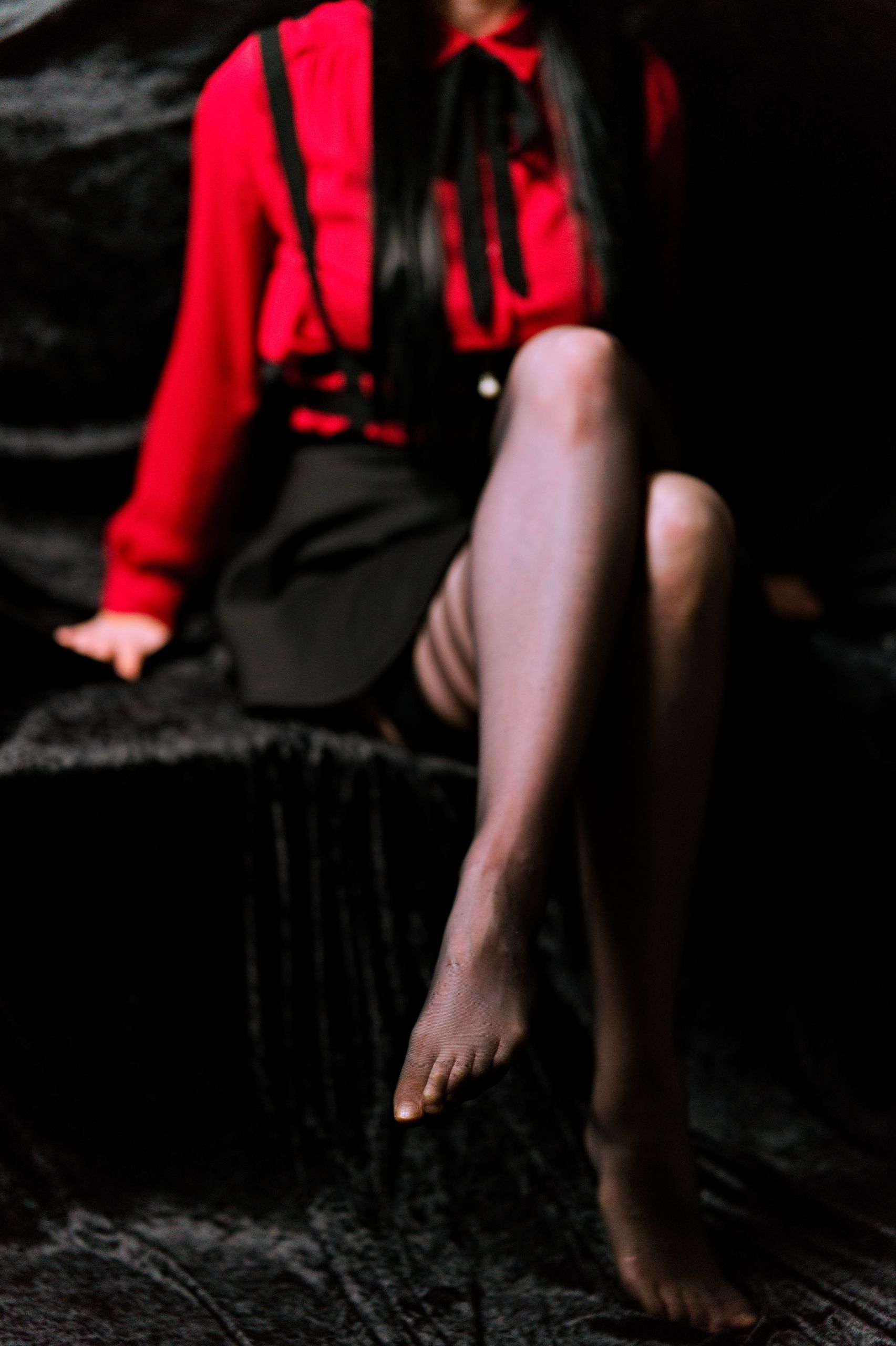 Mayuzumi Fuyuko in Red Shirt, Black Skirt and Black Stockings image 15