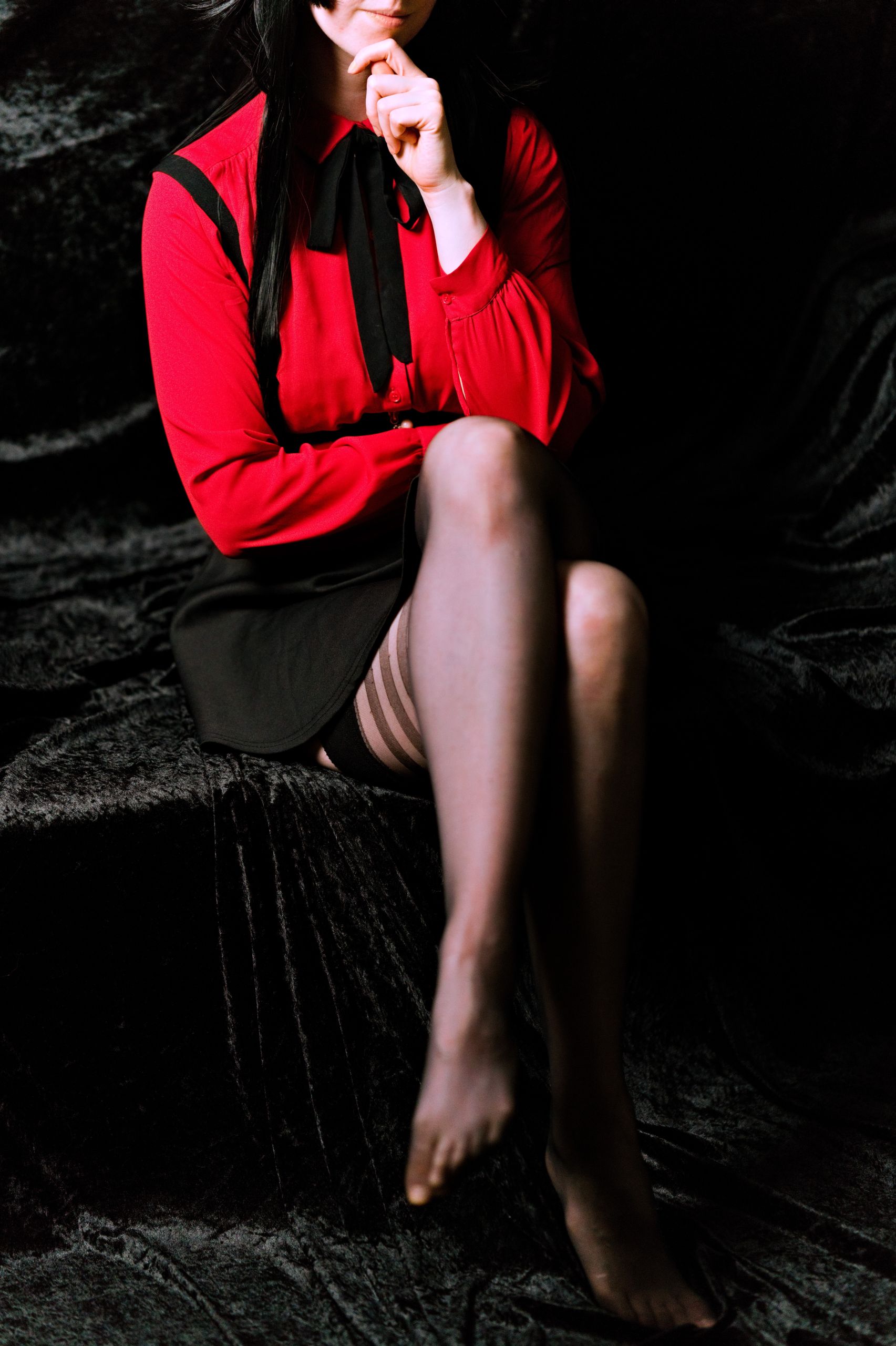 Mayuzumi Fuyuko in Red Shirt, Black Skirt and Black Stockings image 16