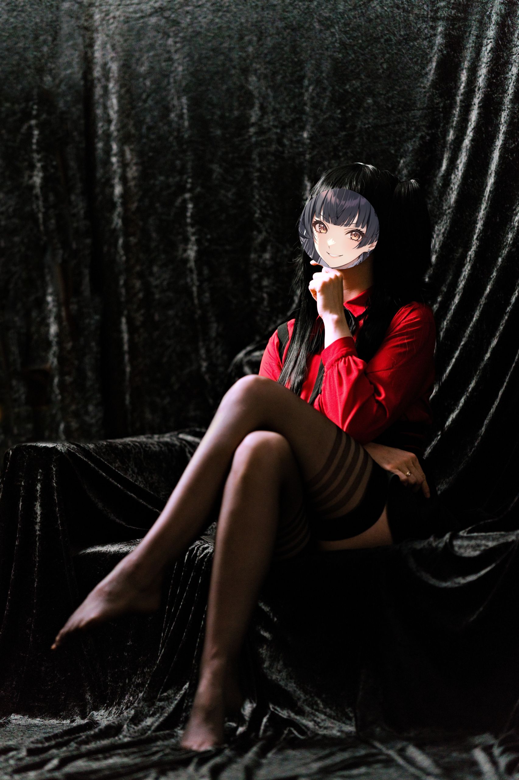 Mayuzumi Fuyuko in Red Shirt, Black Skirt and Black Stockings image 17