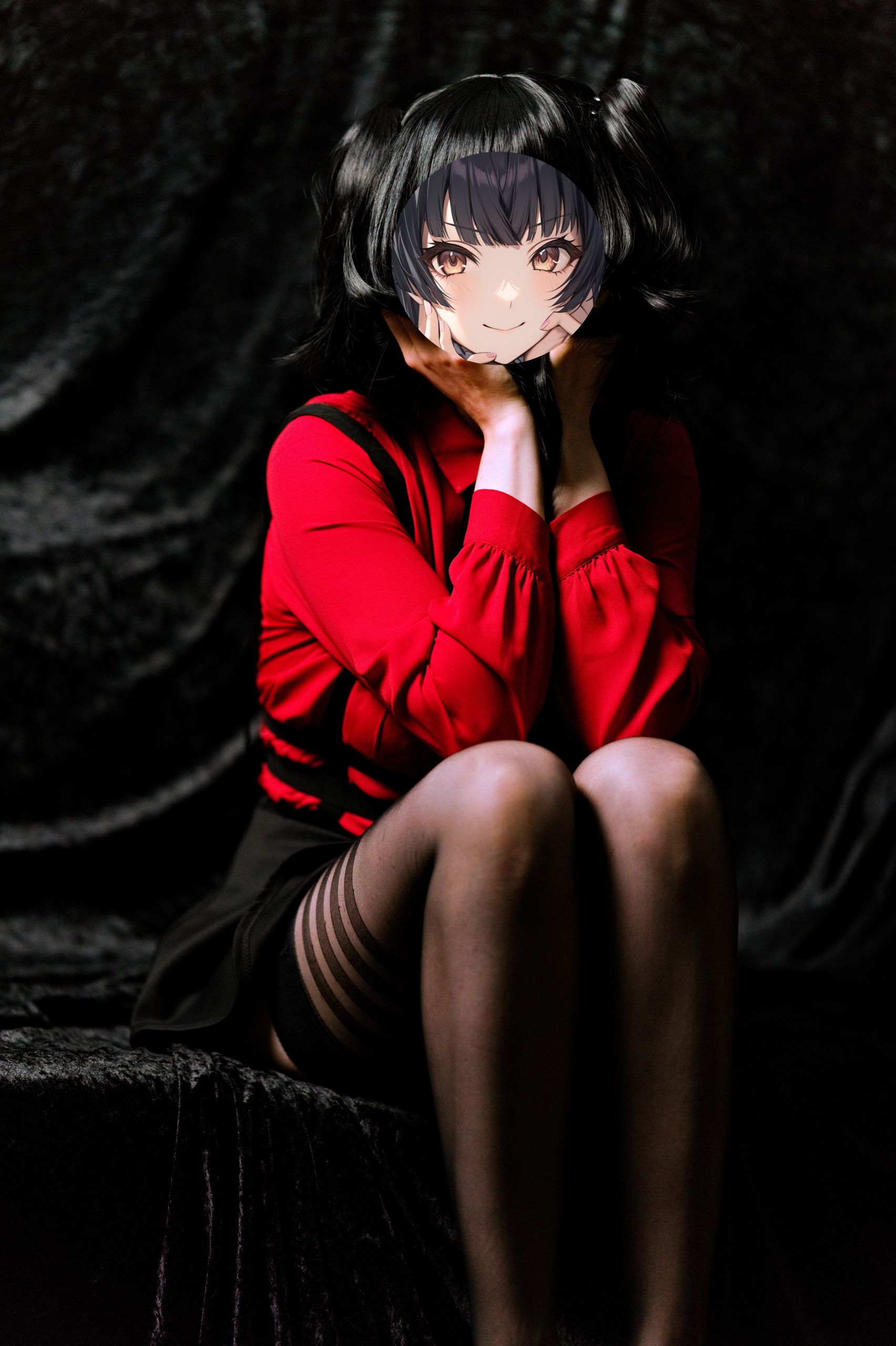 Mayuzumi Fuyuko in Red Shirt, Black Skirt and Black Stockings image 18