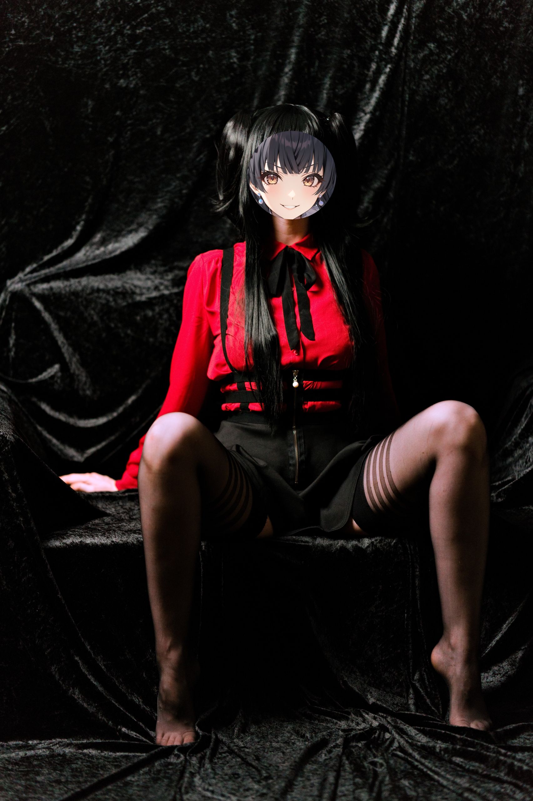 Mayuzumi Fuyuko in Red Shirt, Black Skirt and Black Stockings image 19