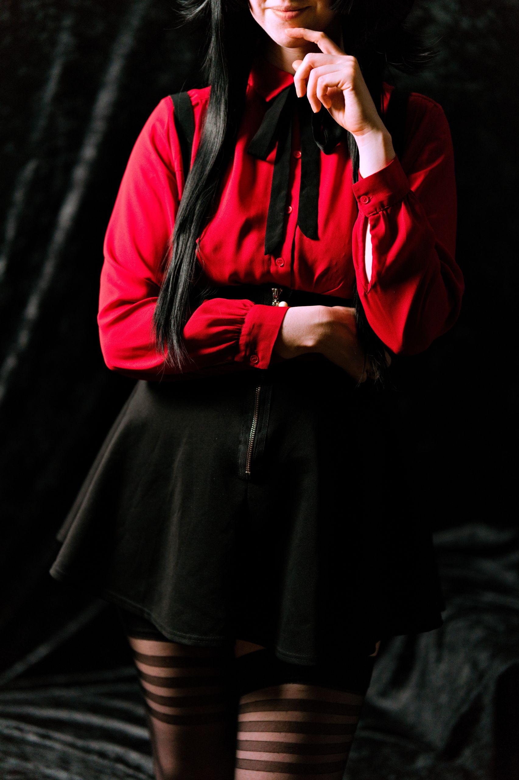 Mayuzumi Fuyuko in Red Shirt, Black Skirt and Black Stockings image 2