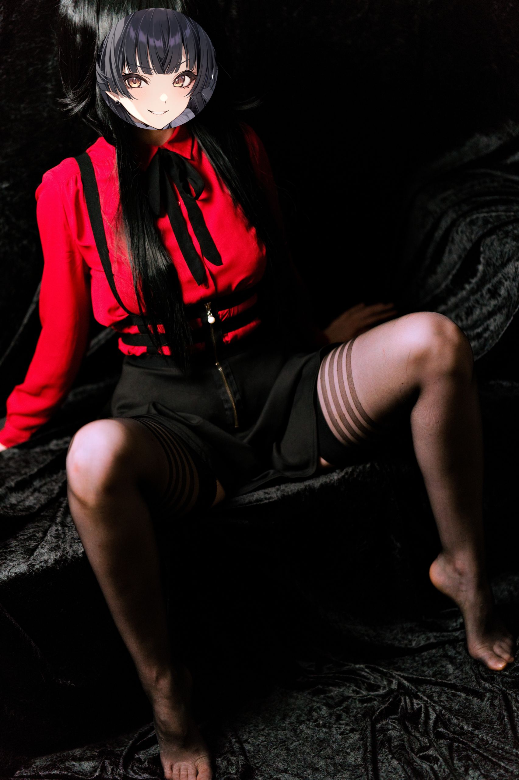 Mayuzumi Fuyuko in Red Shirt, Black Skirt and Black Stockings image 20