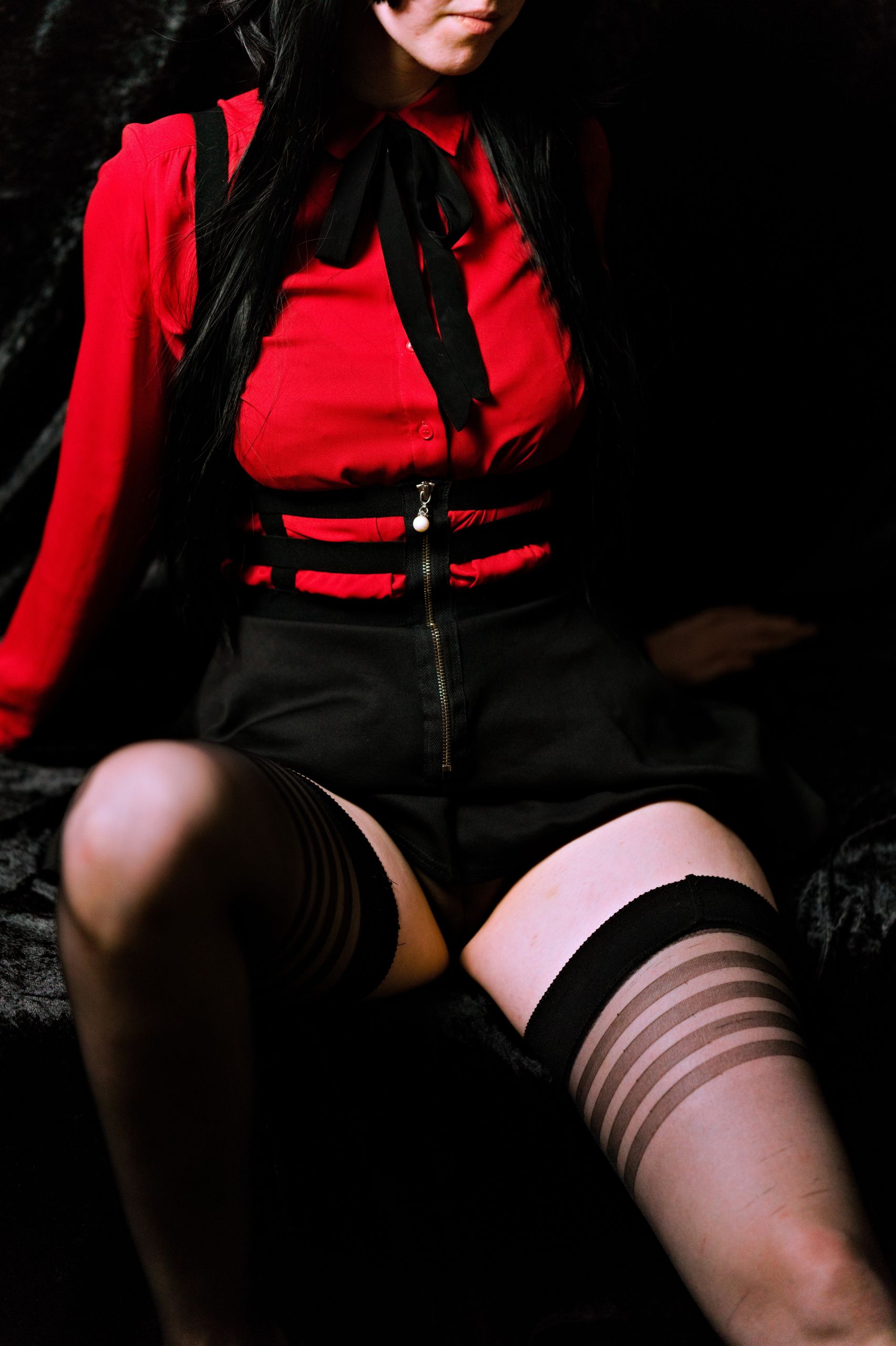 Mayuzumi Fuyuko in Red Shirt, Black Skirt and Black Stockings image 22
