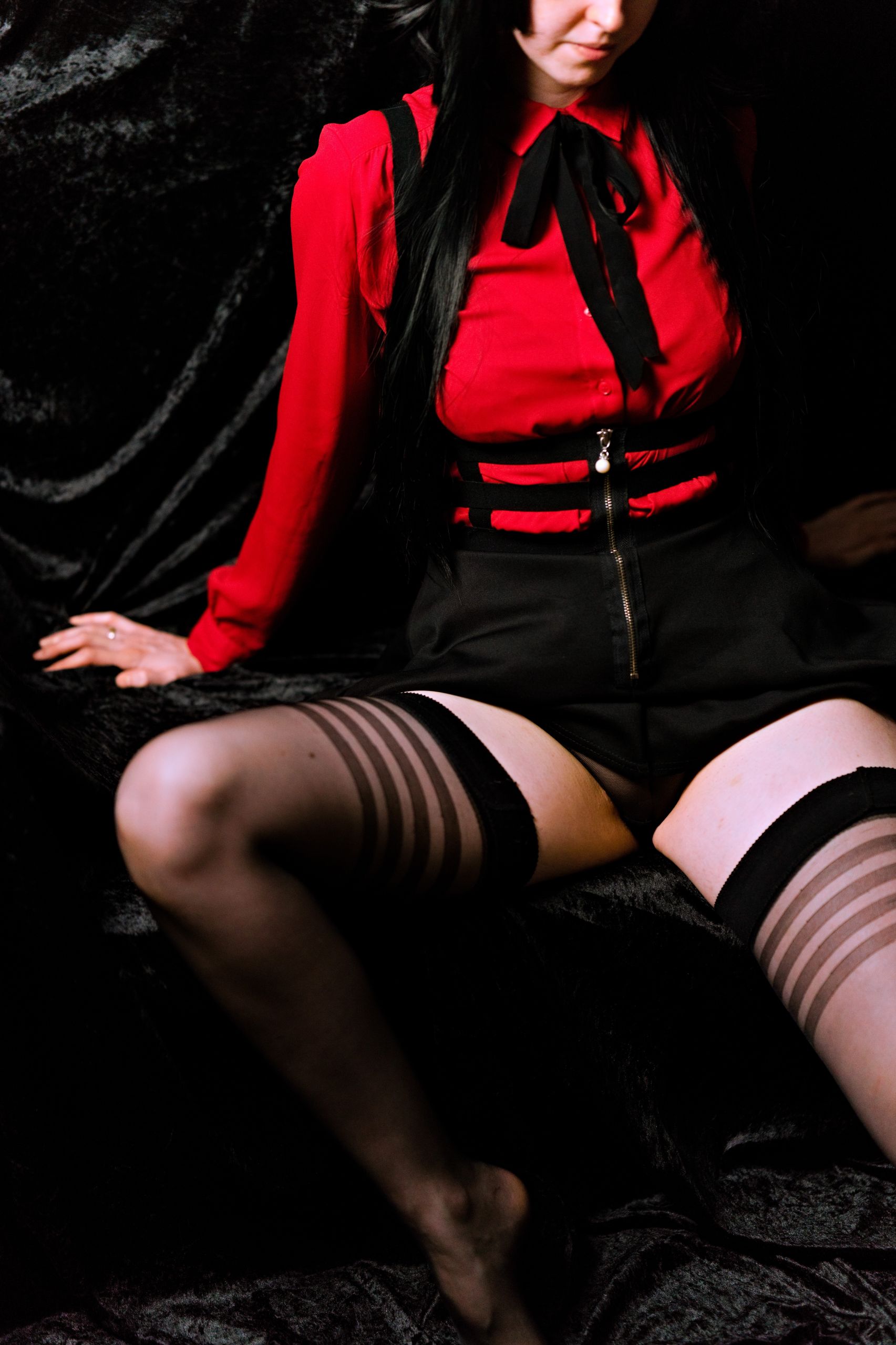 Mayuzumi Fuyuko in Red Shirt, Black Skirt and Black Stockings image 23