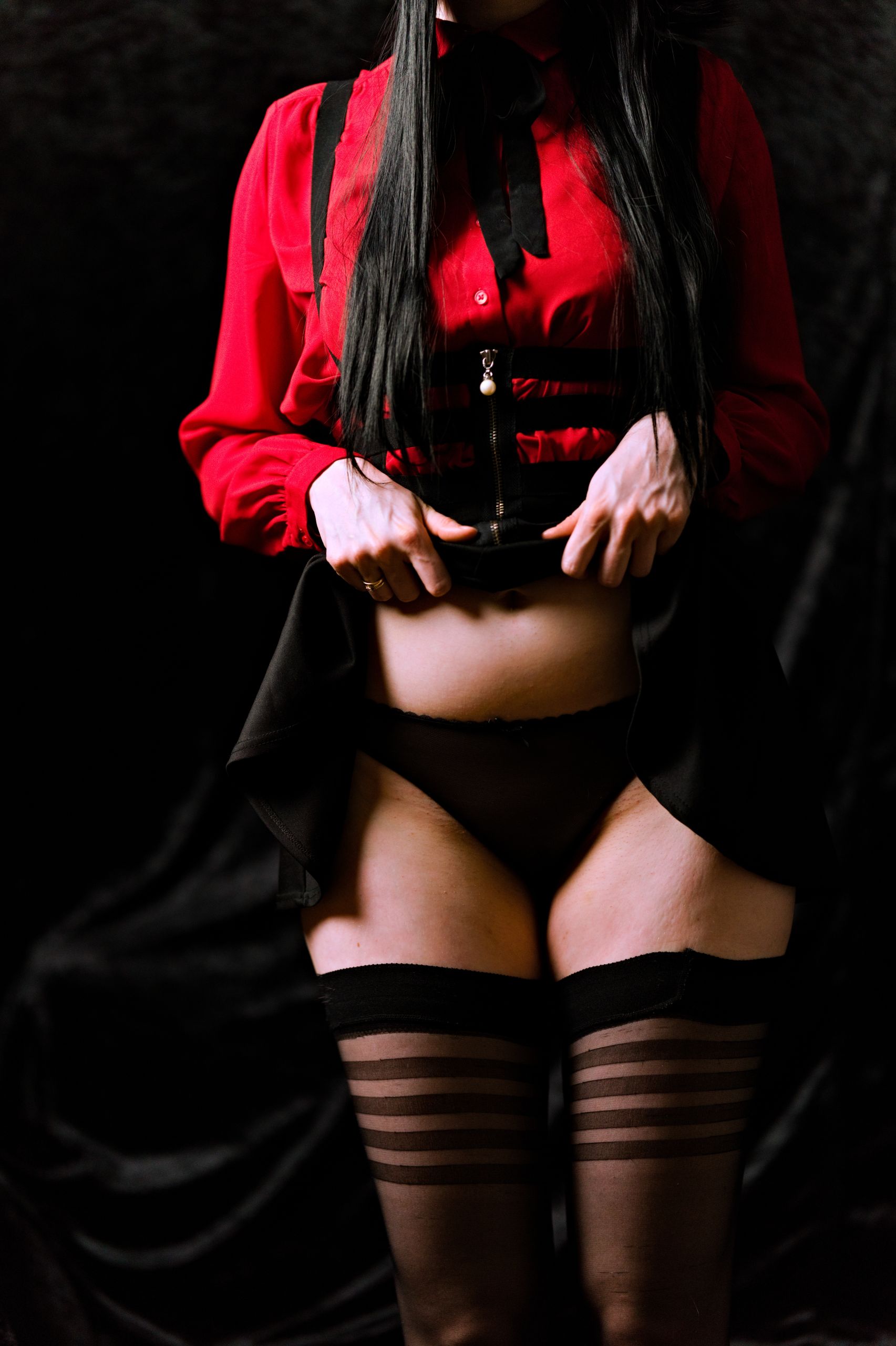 Mayuzumi Fuyuko in Red Shirt, Black Skirt and Black Stockings image 24