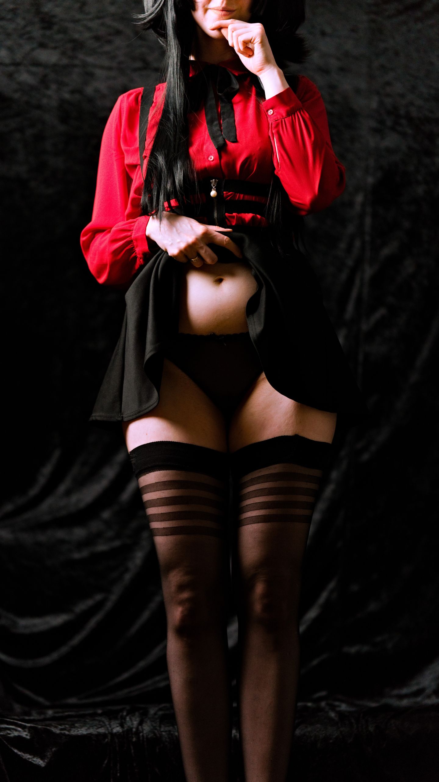 Mayuzumi Fuyuko in Red Shirt, Black Skirt and Black Stockings image 25