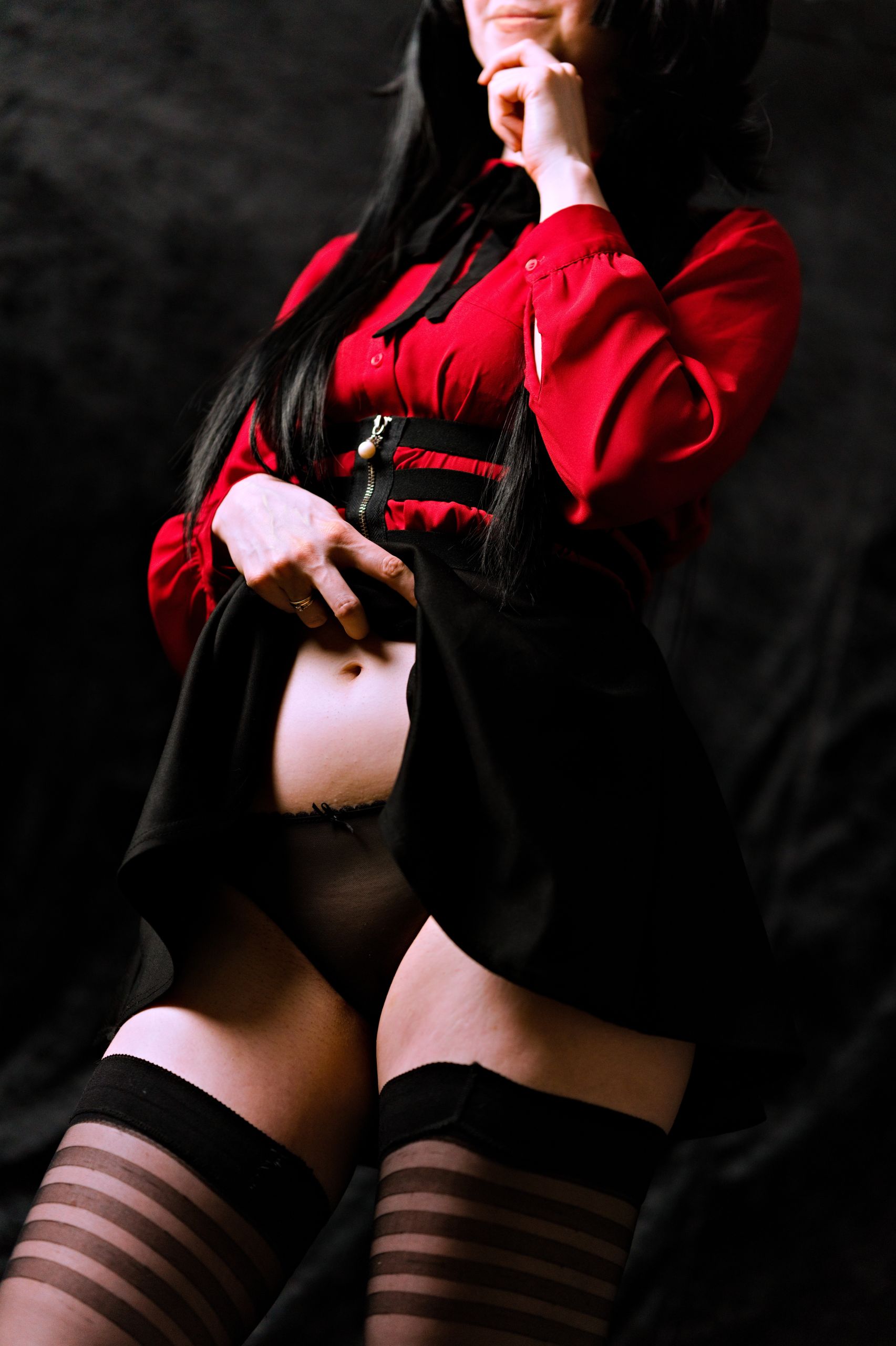 Mayuzumi Fuyuko in Red Shirt, Black Skirt and Black Stockings image 26