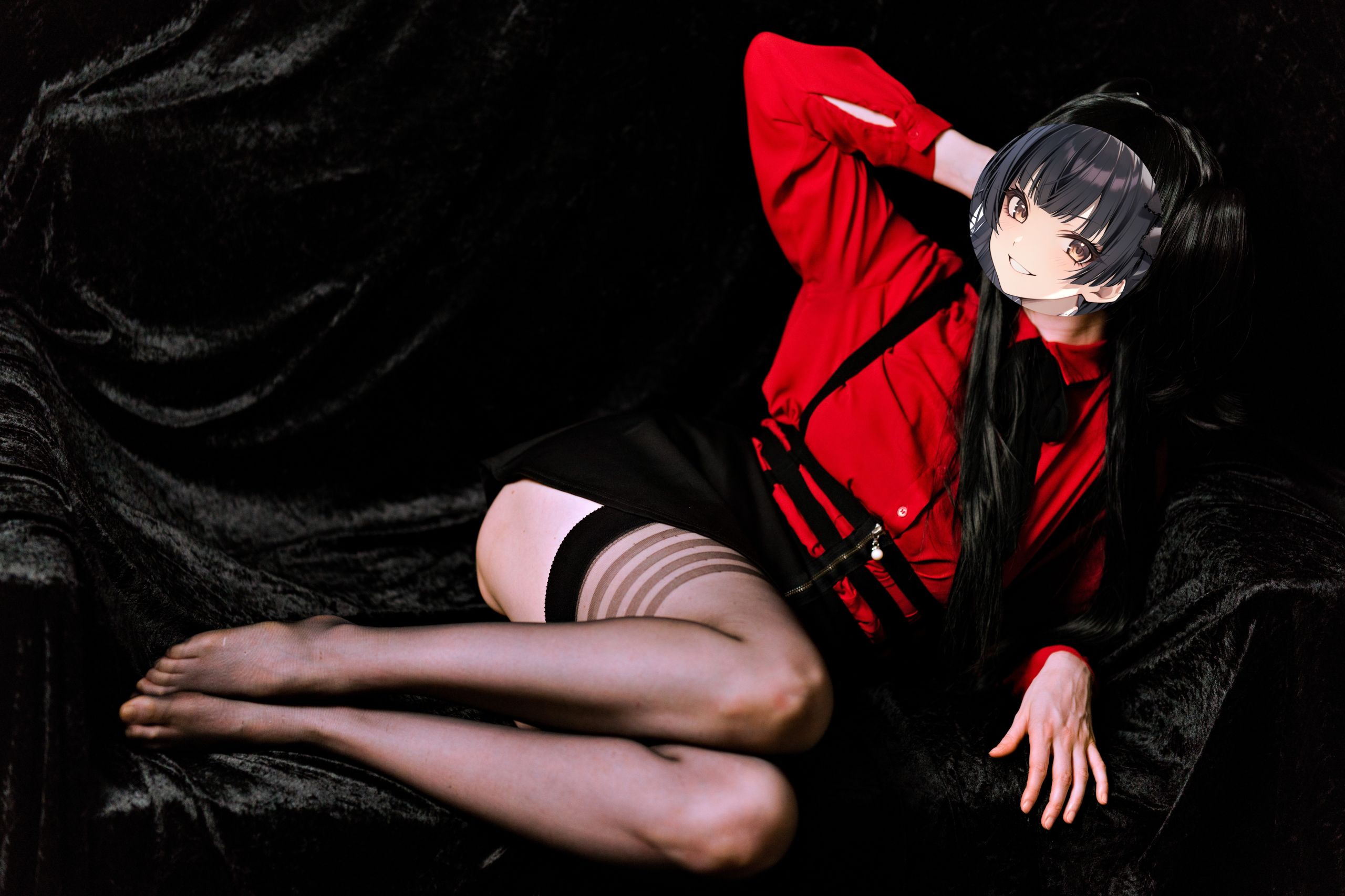 Mayuzumi Fuyuko in Red Shirt, Black Skirt and Black Stockings image 28