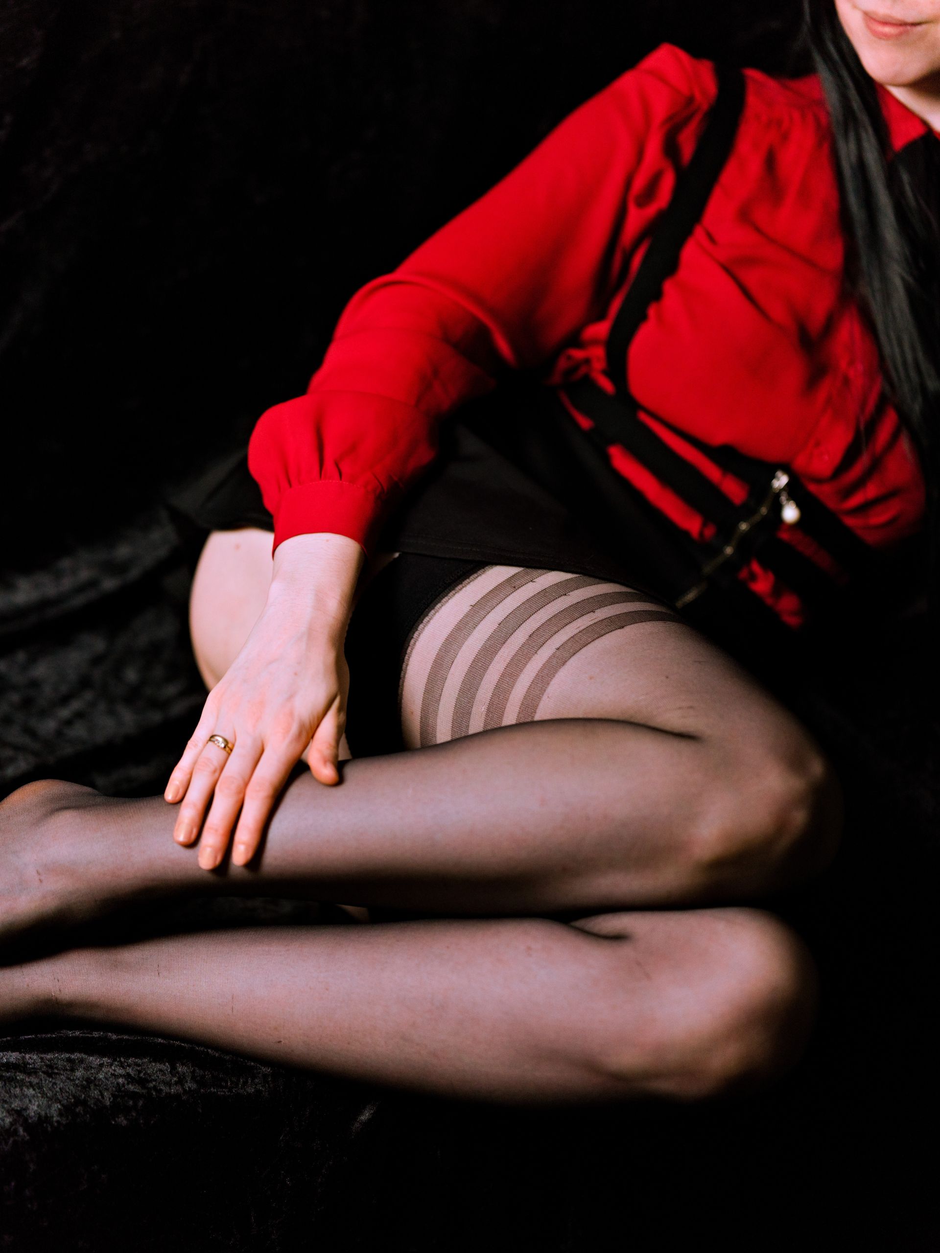 Mayuzumi Fuyuko in Red Shirt, Black Skirt and Black Stockings image 29