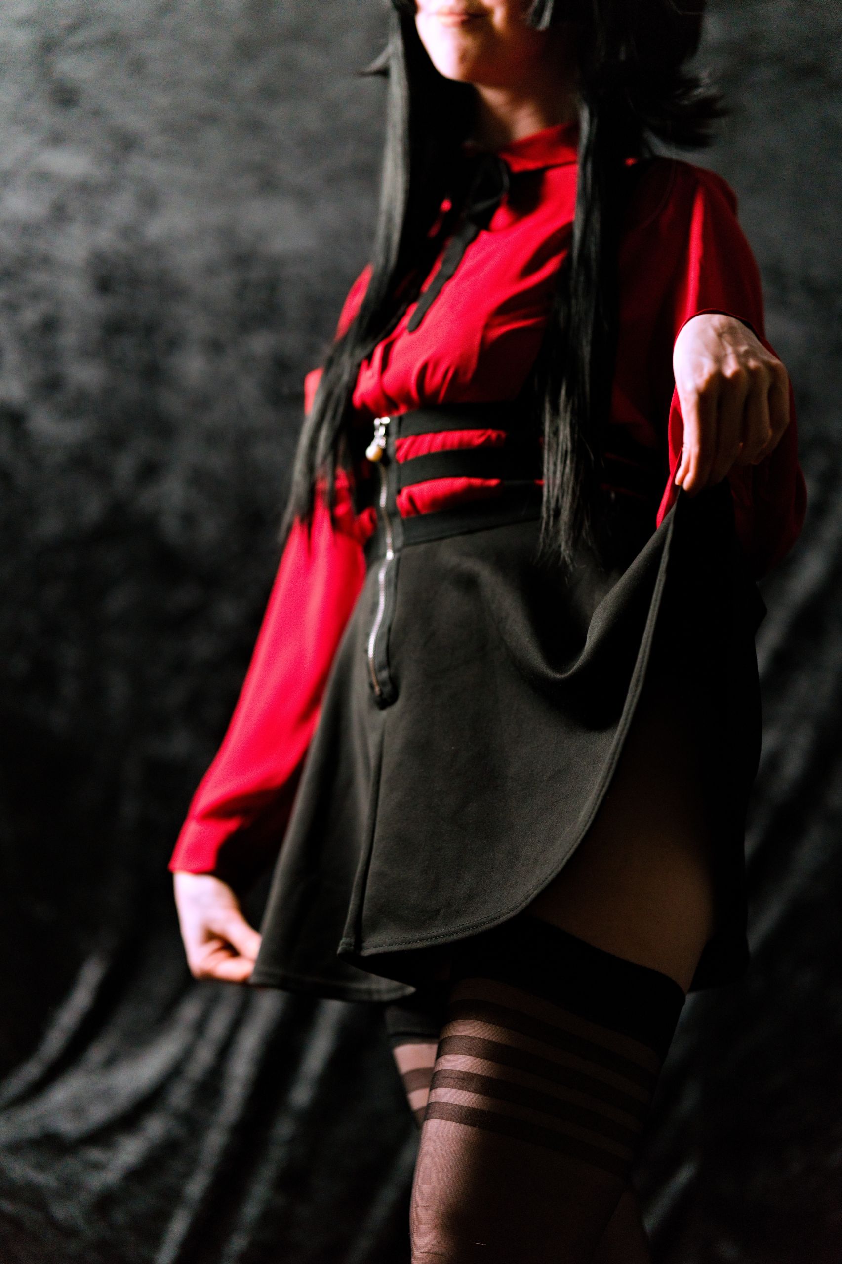 Mayuzumi Fuyuko in Red Shirt, Black Skirt and Black Stockings image 3