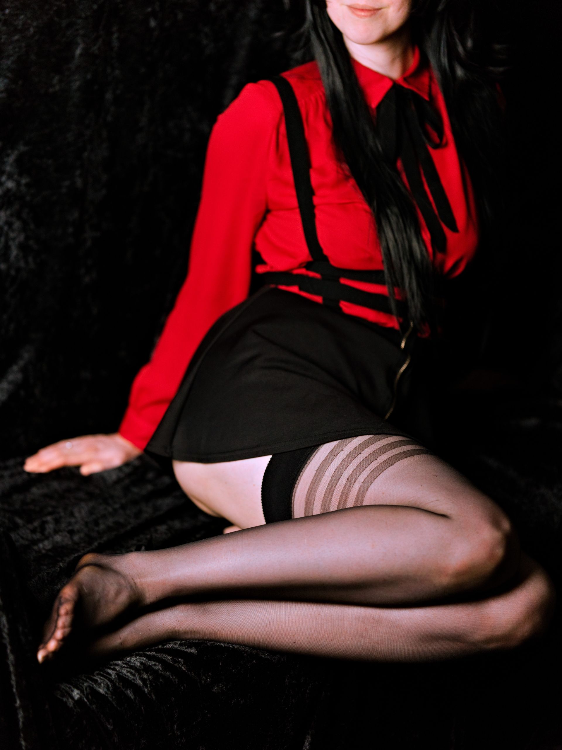 Mayuzumi Fuyuko in Red Shirt, Black Skirt and Black Stockings image 30