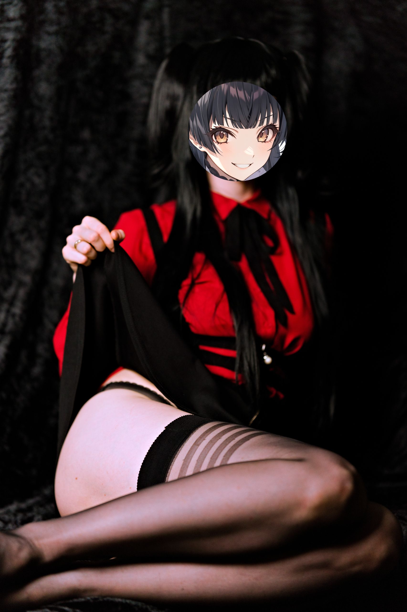 Mayuzumi Fuyuko in Red Shirt, Black Skirt and Black Stockings image 31
