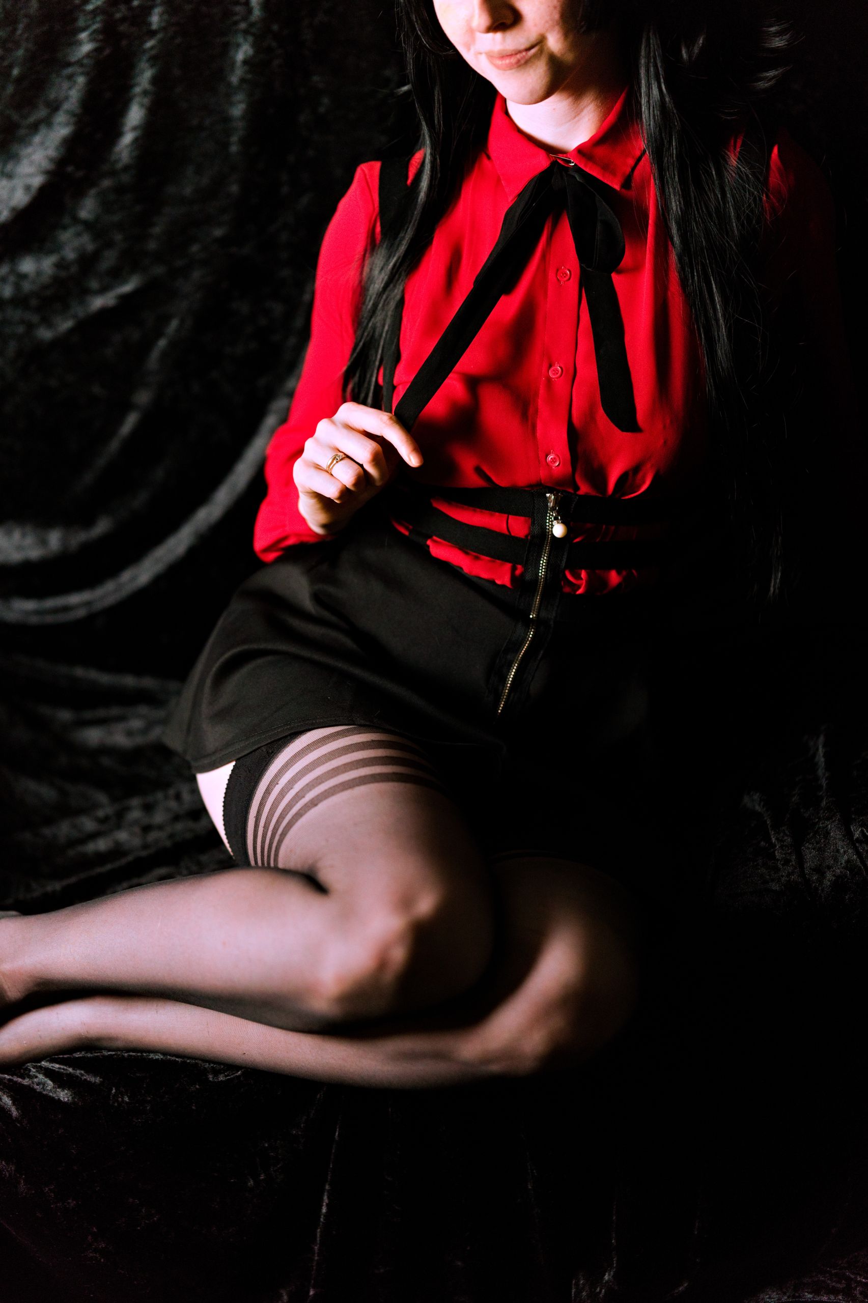 Mayuzumi Fuyuko in Red Shirt, Black Skirt and Black Stockings image 32