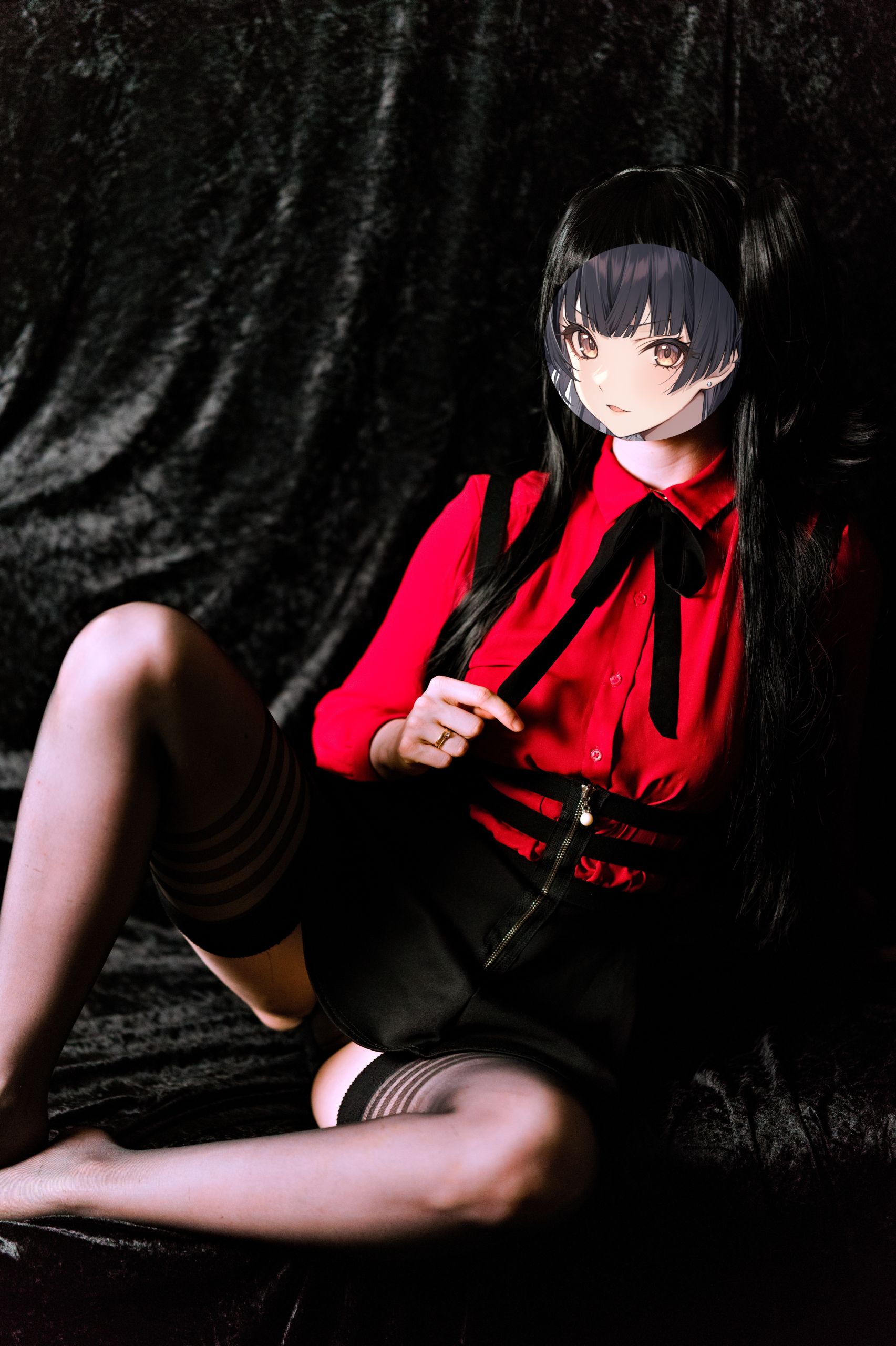 Mayuzumi Fuyuko in Red Shirt, Black Skirt and Black Stockings image 33