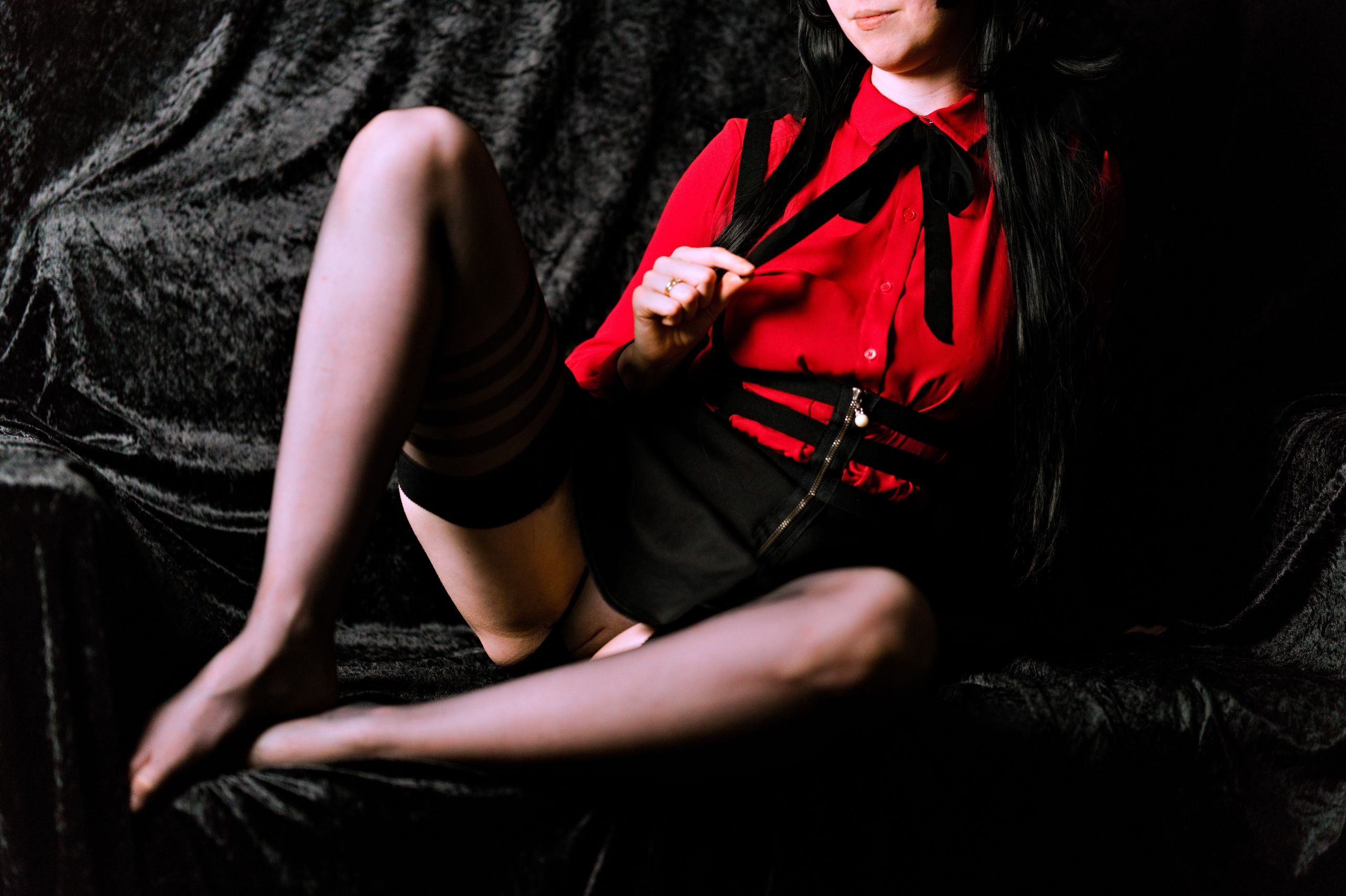 Mayuzumi Fuyuko in Red Shirt, Black Skirt and Black Stockings image 34