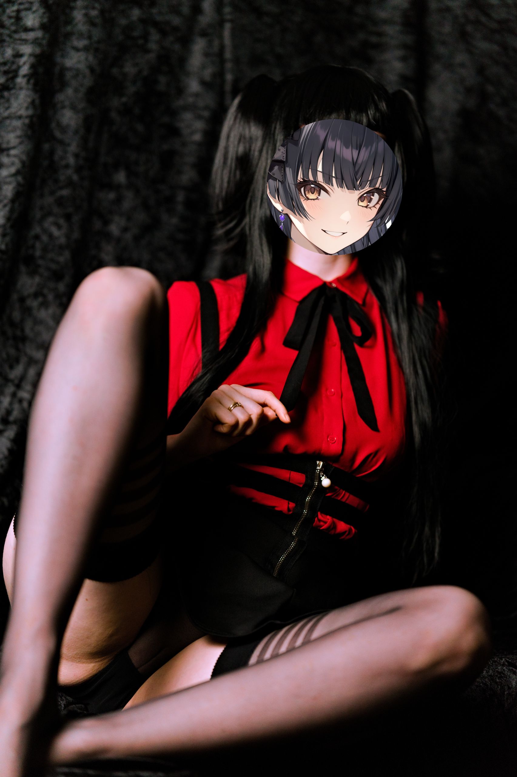 Mayuzumi Fuyuko in Red Shirt, Black Skirt and Black Stockings image 35