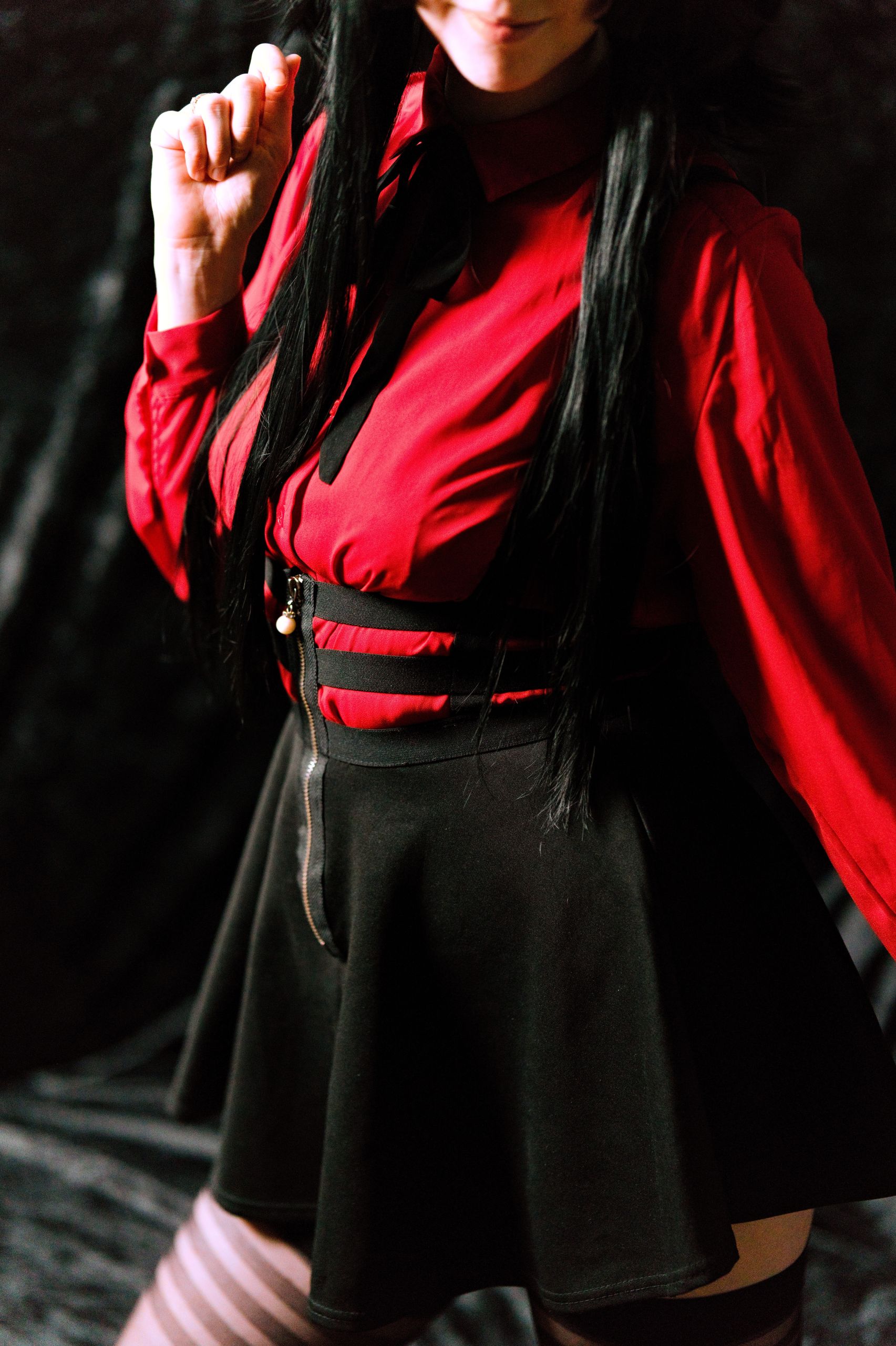 Mayuzumi Fuyuko in Red Shirt, Black Skirt and Black Stockings image 4