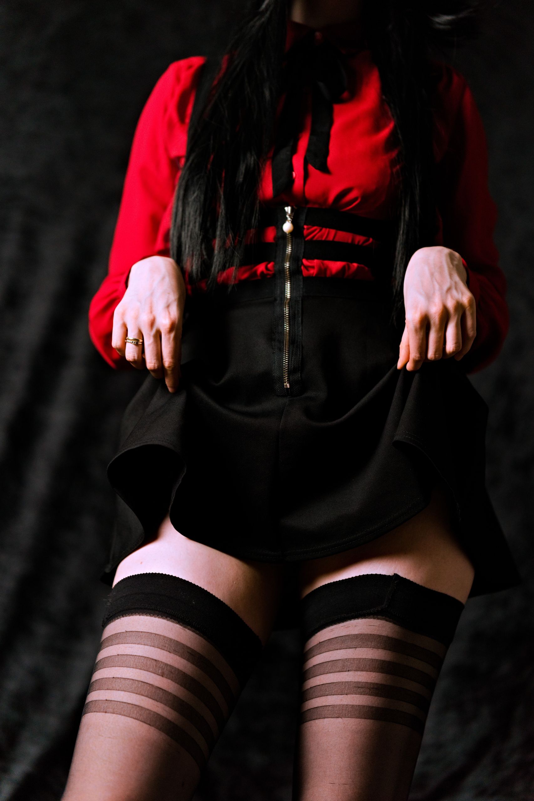 Mayuzumi Fuyuko in Red Shirt, Black Skirt and Black Stockings image 41