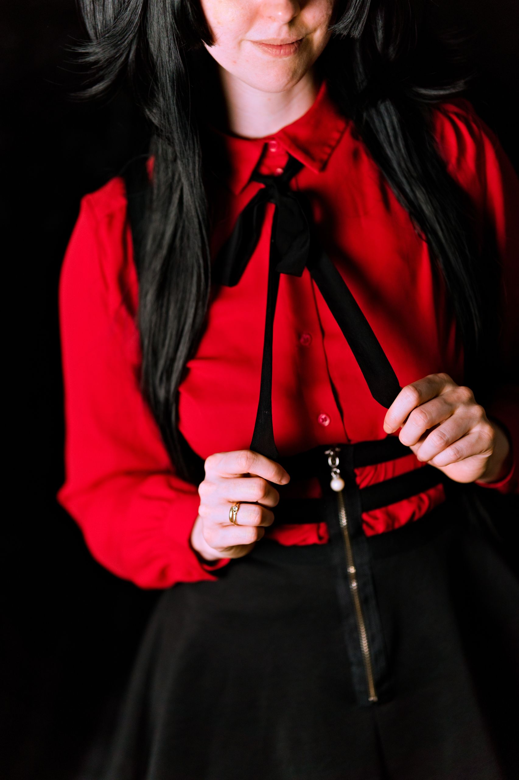 Mayuzumi Fuyuko in Red Shirt, Black Skirt and Black Stockings image 42