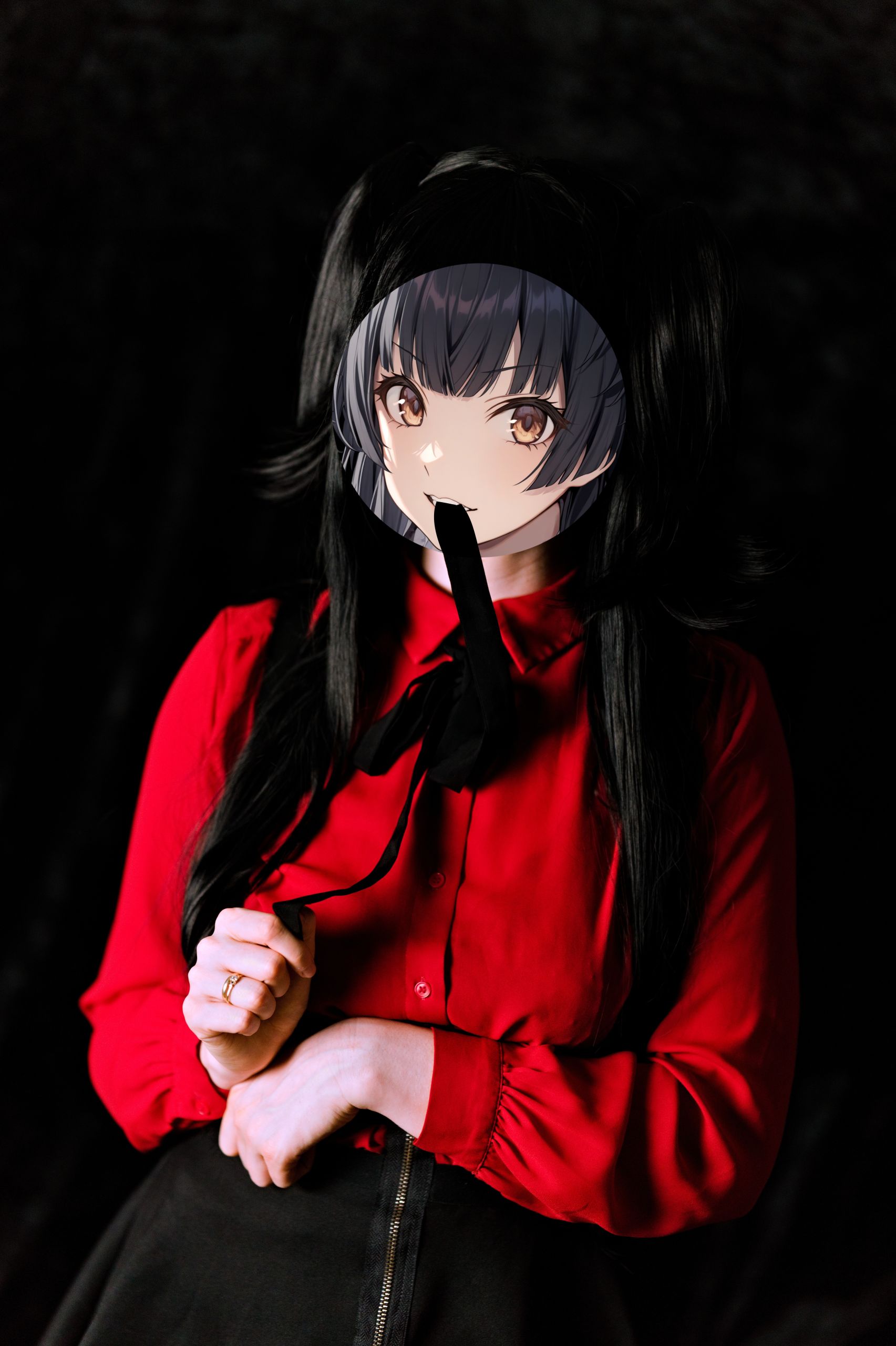 Mayuzumi Fuyuko in Red Shirt, Black Skirt and Black Stockings image 43