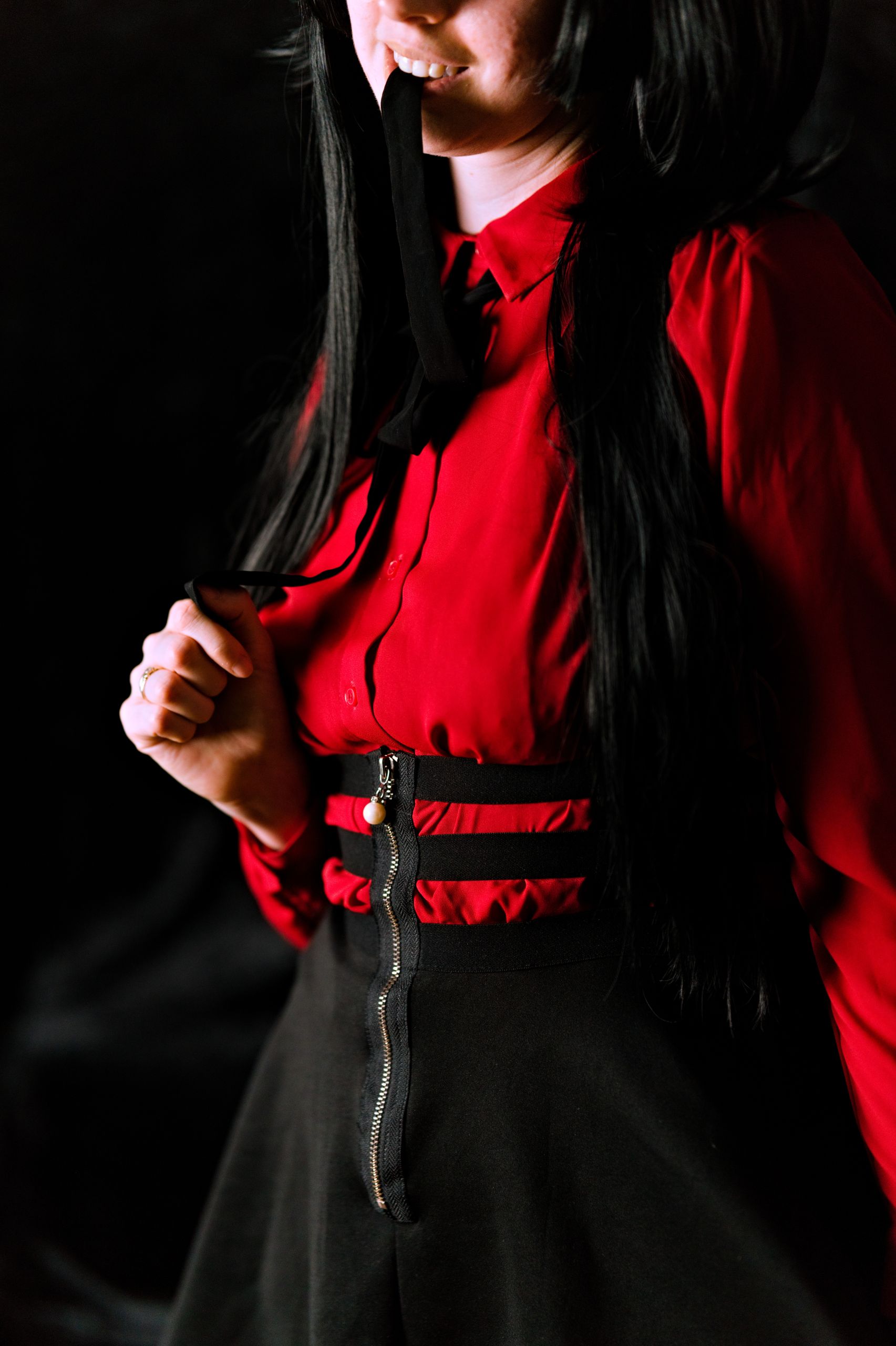 Mayuzumi Fuyuko in Red Shirt, Black Skirt and Black Stockings image 44