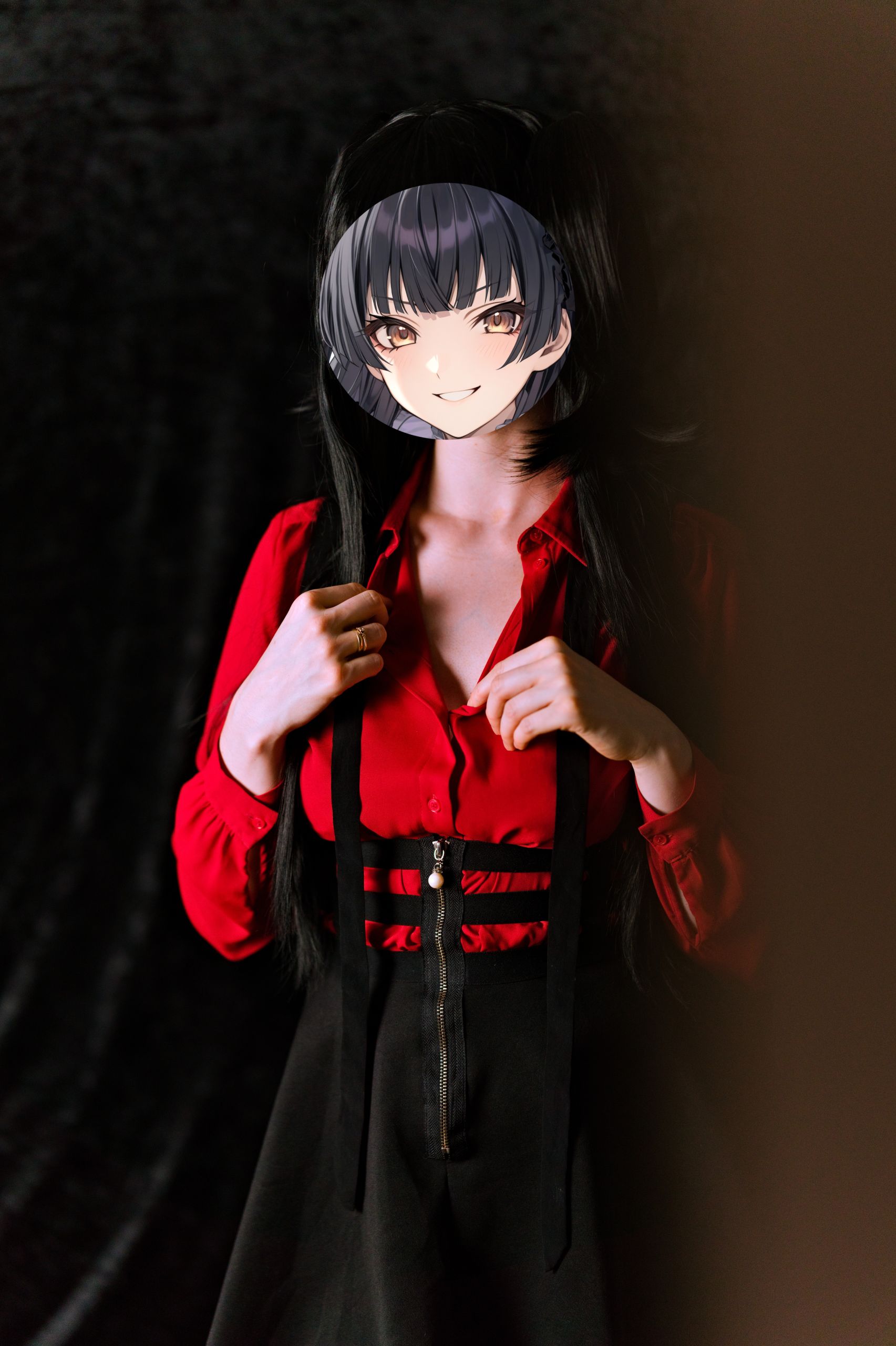 Mayuzumi Fuyuko in Red Shirt, Black Skirt and Black Stockings image 46