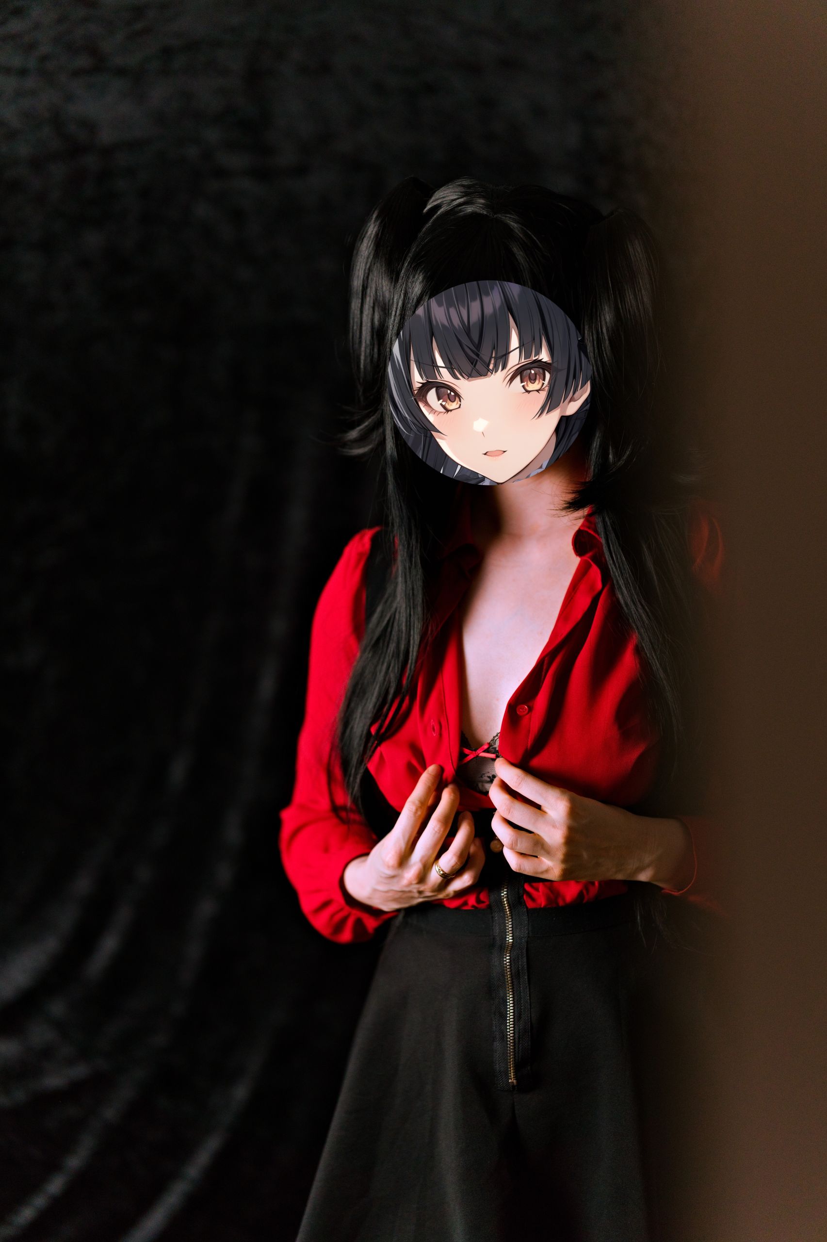 Mayuzumi Fuyuko in Red Shirt, Black Skirt and Black Stockings image 47