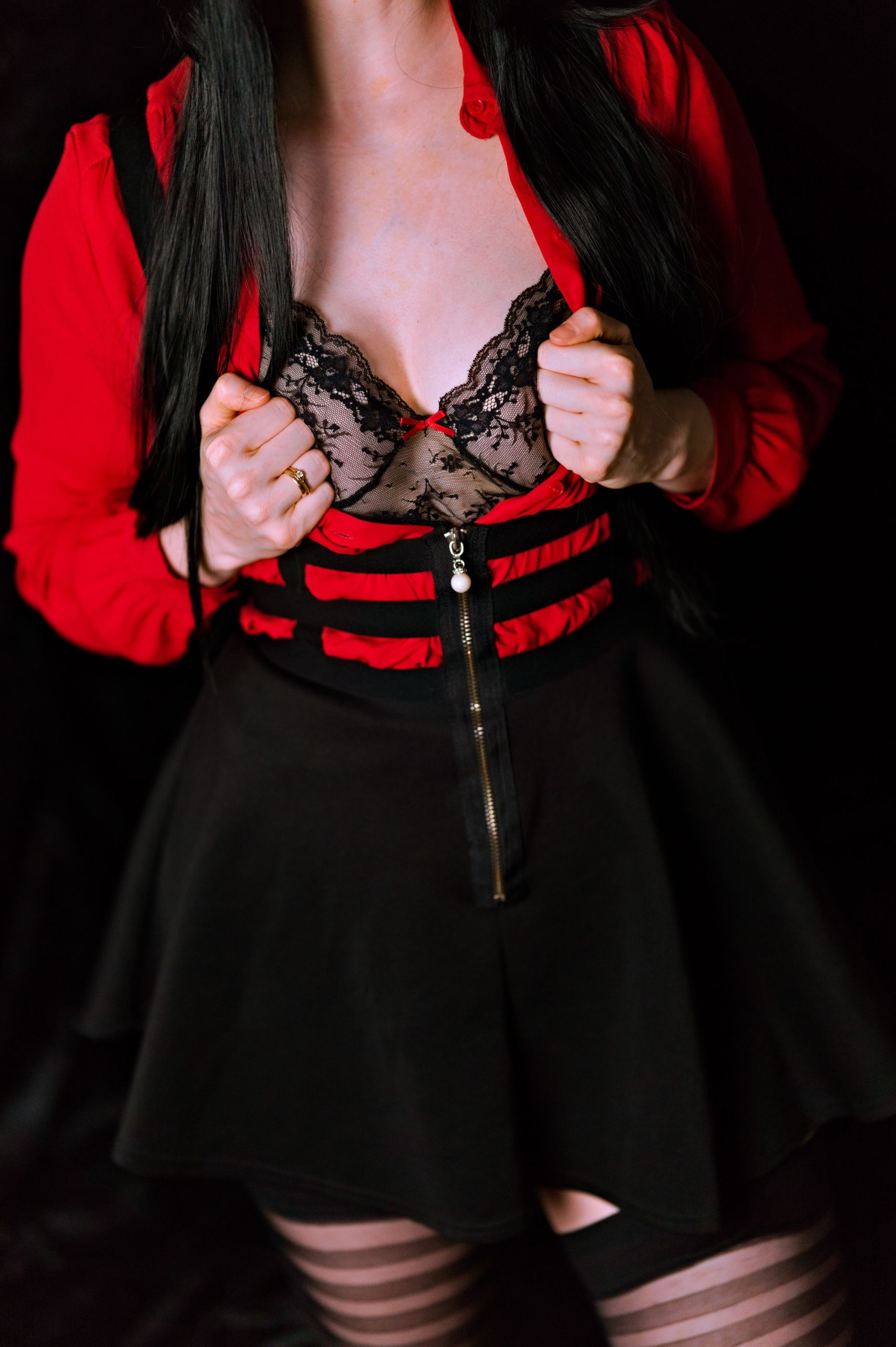 Mayuzumi Fuyuko in Red Shirt, Black Skirt and Black Stockings image 48