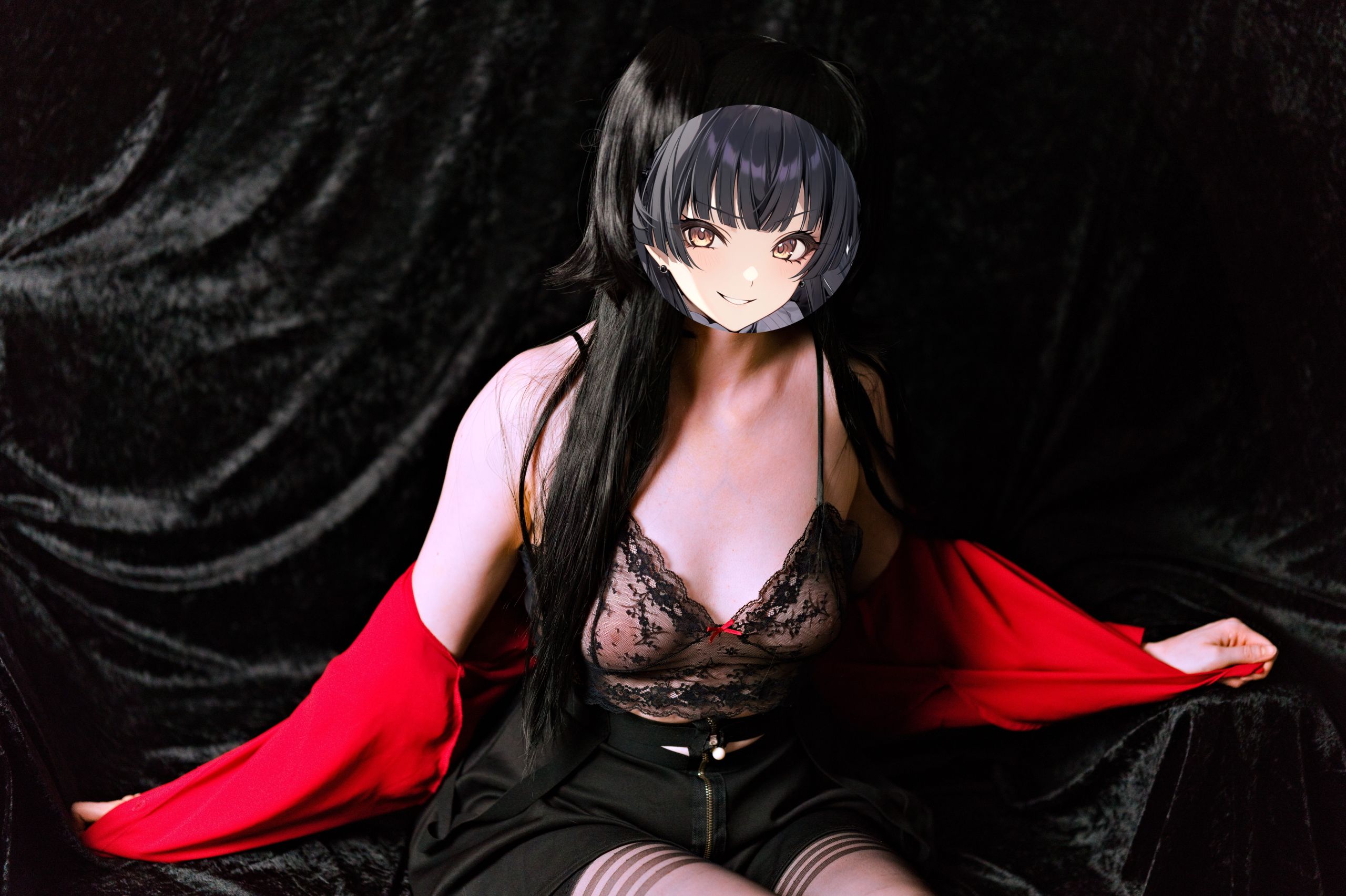 Mayuzumi Fuyuko in Red Shirt, Black Skirt and Black Stockings image 58