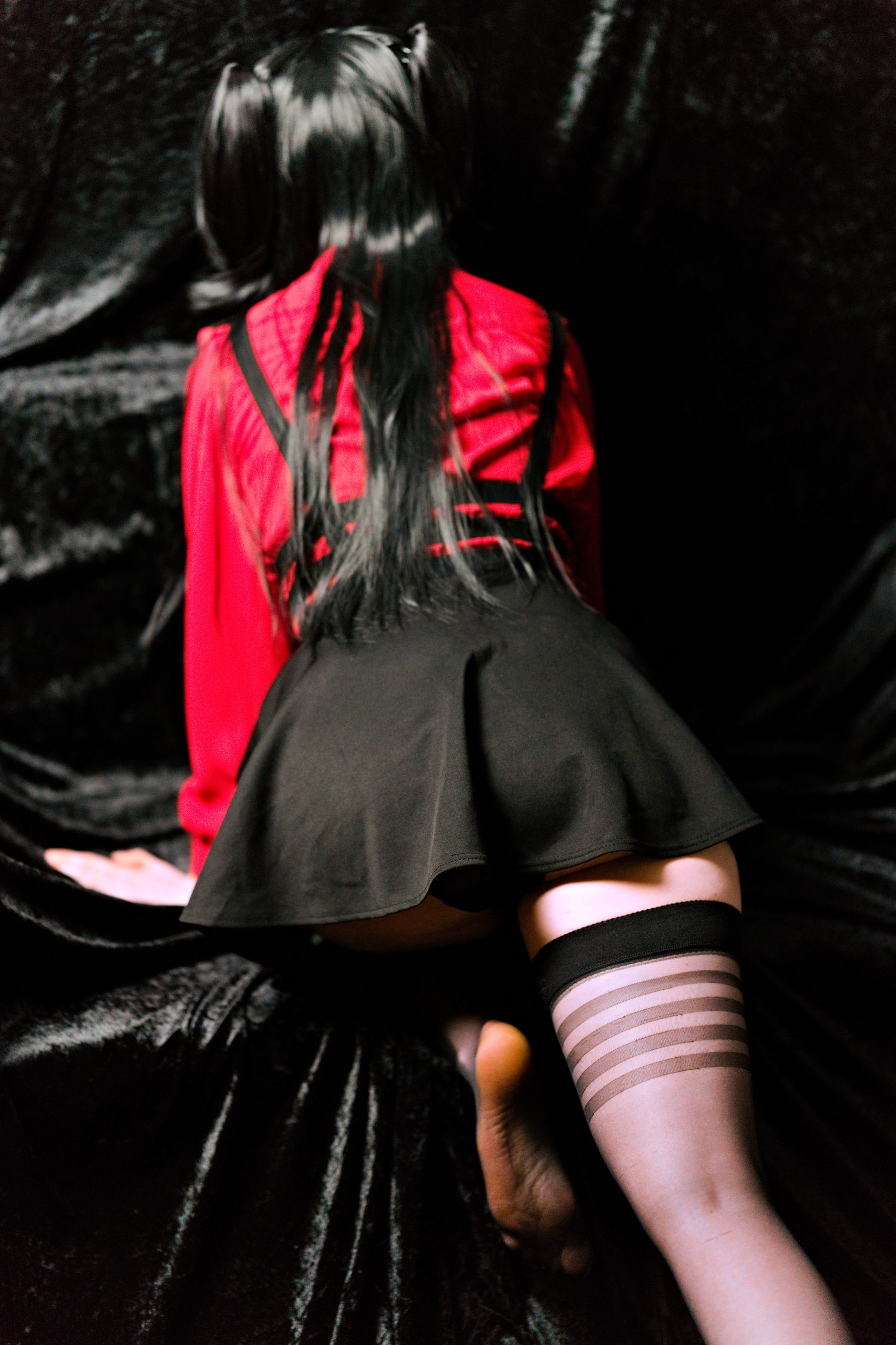 Mayuzumi Fuyuko in Red Shirt, Black Skirt and Black Stockings image 6