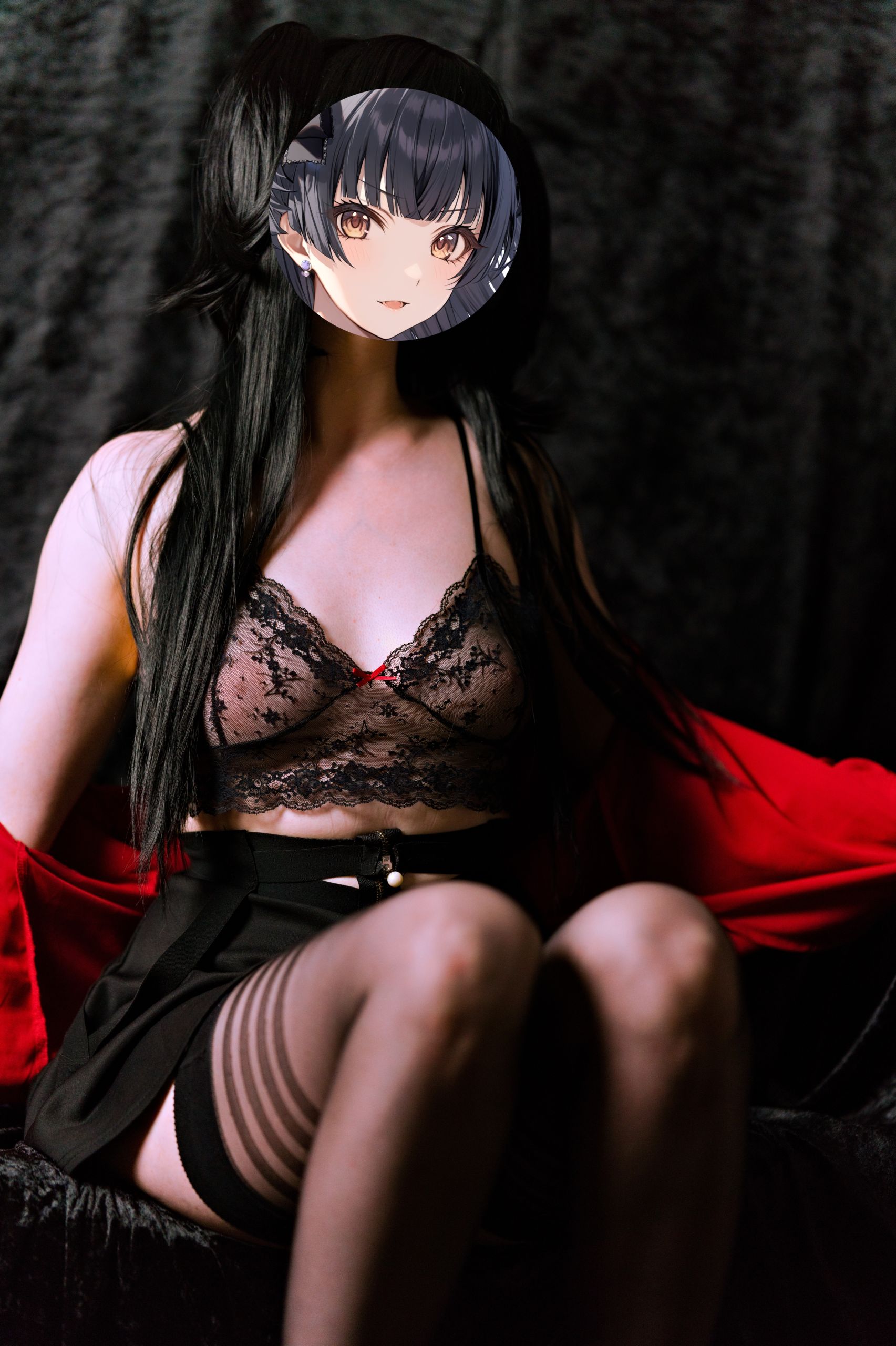 Mayuzumi Fuyuko in Red Shirt, Black Skirt and Black Stockings image 59