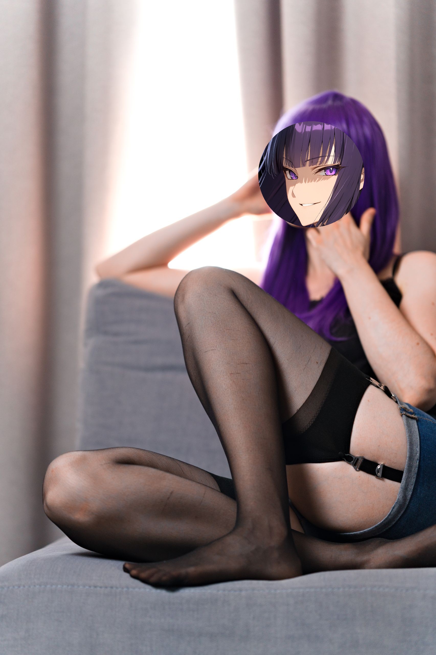 Saeko Busujima in Black Keyhole Lingerie, Garter Belt and Stockings image 1