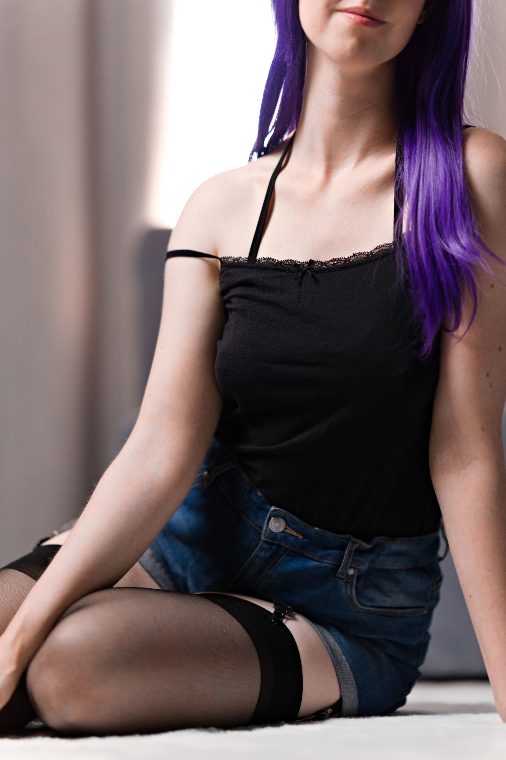 Saeko Busujima in Black Keyhole Lingerie, Garter Belt and Stockings image 11