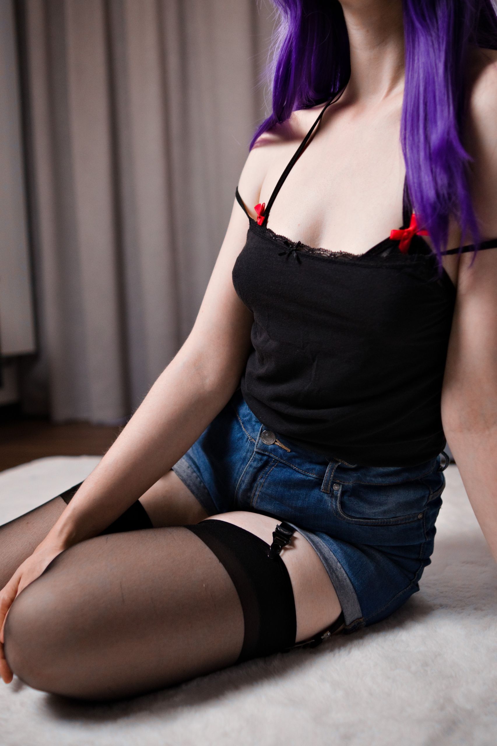 Saeko Busujima in Black Keyhole Lingerie, Garter Belt and Stockings image 13