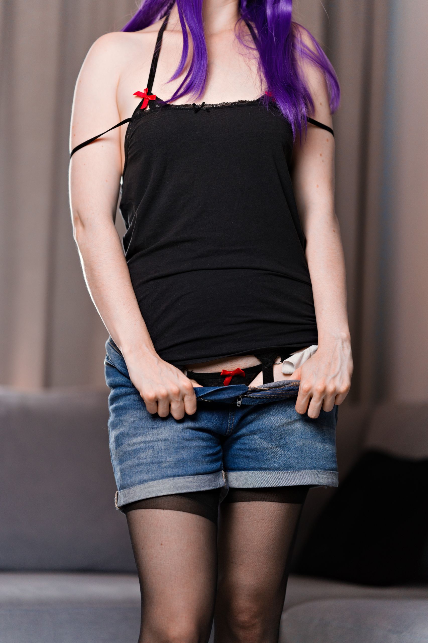 Saeko Busujima in Black Keyhole Lingerie, Garter Belt and Stockings image 22