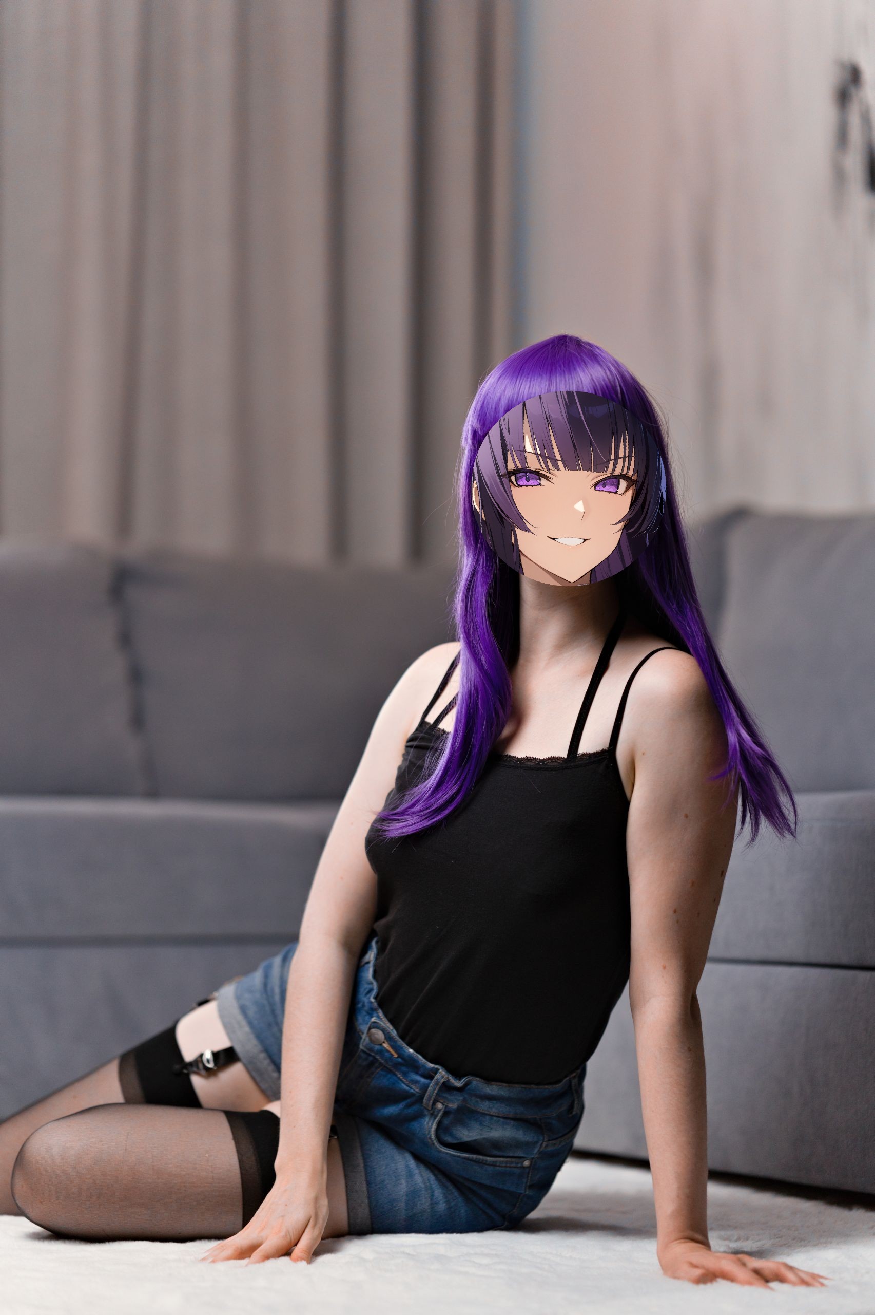 Saeko Busujima in Black Keyhole Lingerie, Garter Belt and Stockings image 9