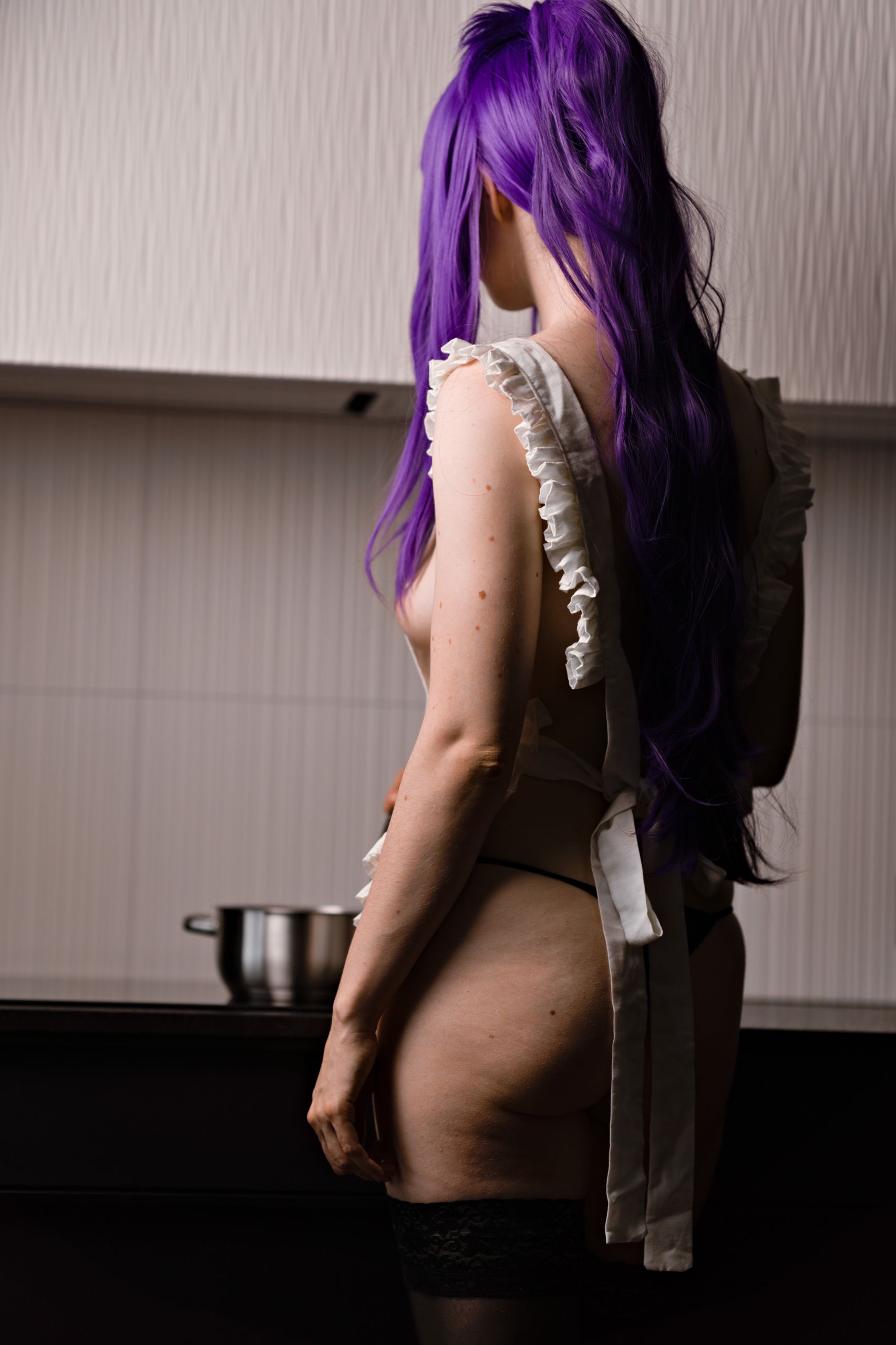 Saeko Busujima in Apron with Black Lace-trimmed Stockings and Pasties image 6